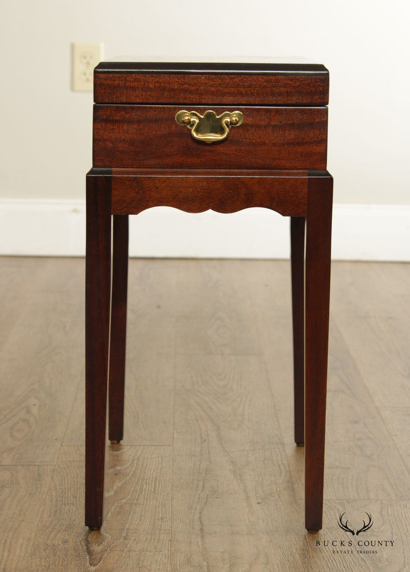 English Regency Style Mahogany Inlaid Box on Stand Side Table