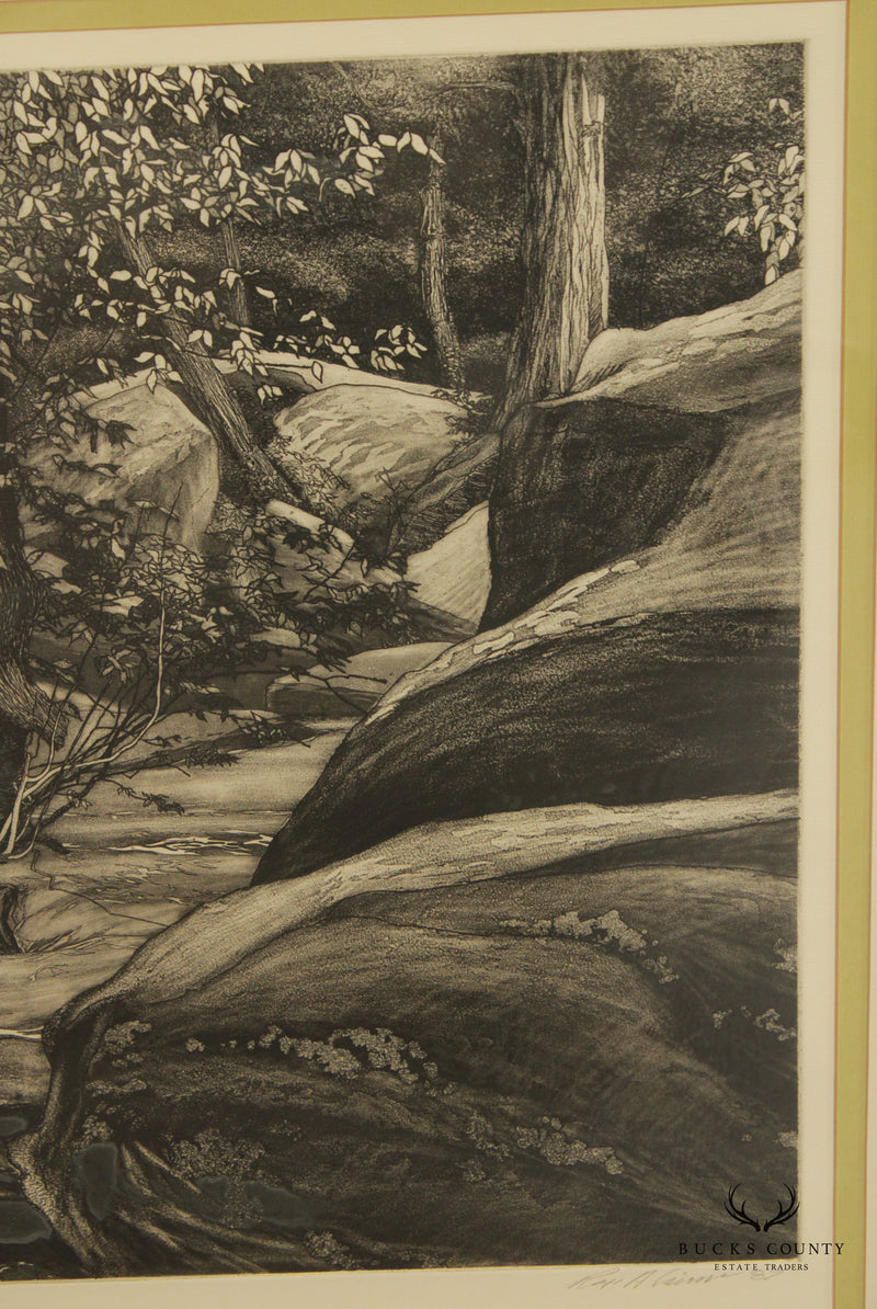 Vintage Roger Cairns 'Unami One' Landscape Etching, Custom Framed