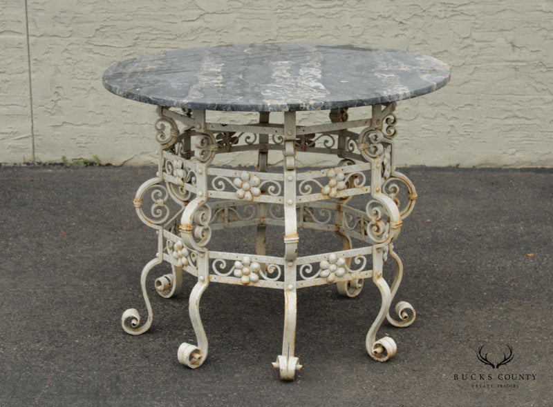 Vintage Victorian Style Round Marble Top Outdoor Garden Center Table