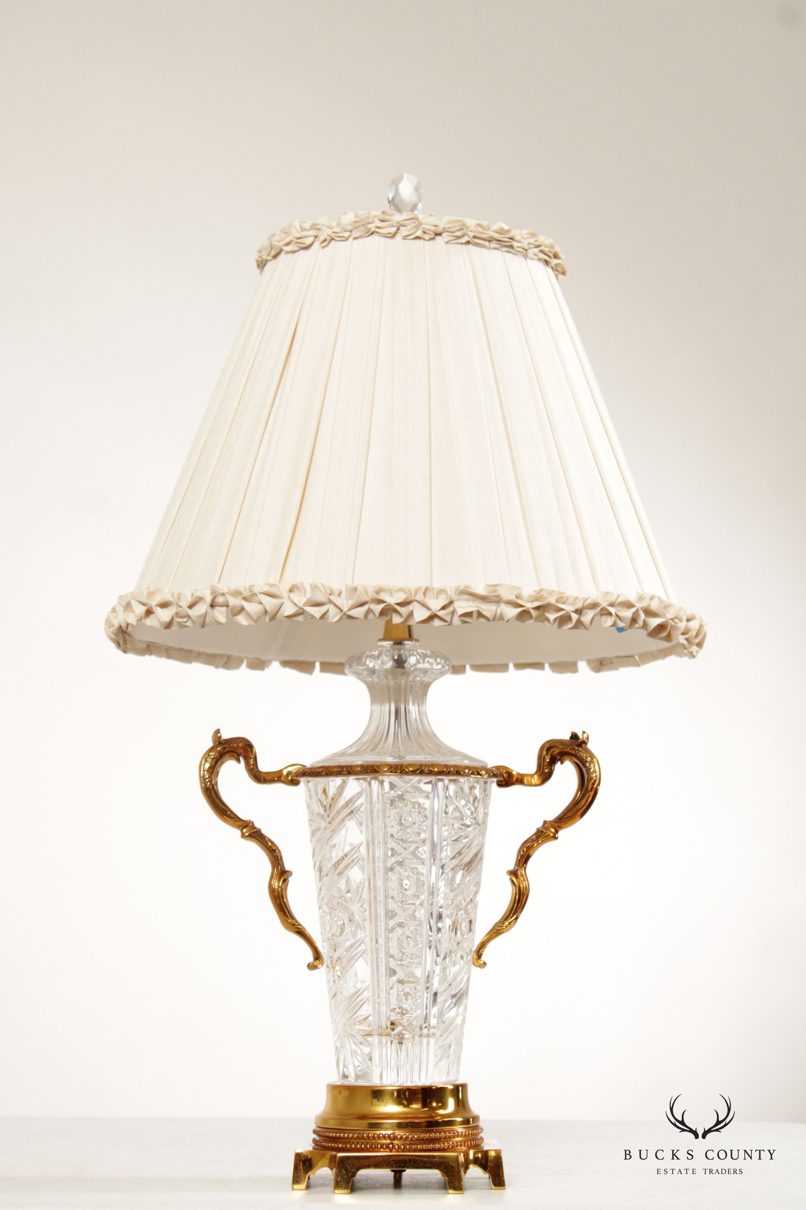 Traditional Cut Glass and Brass Table Lamp