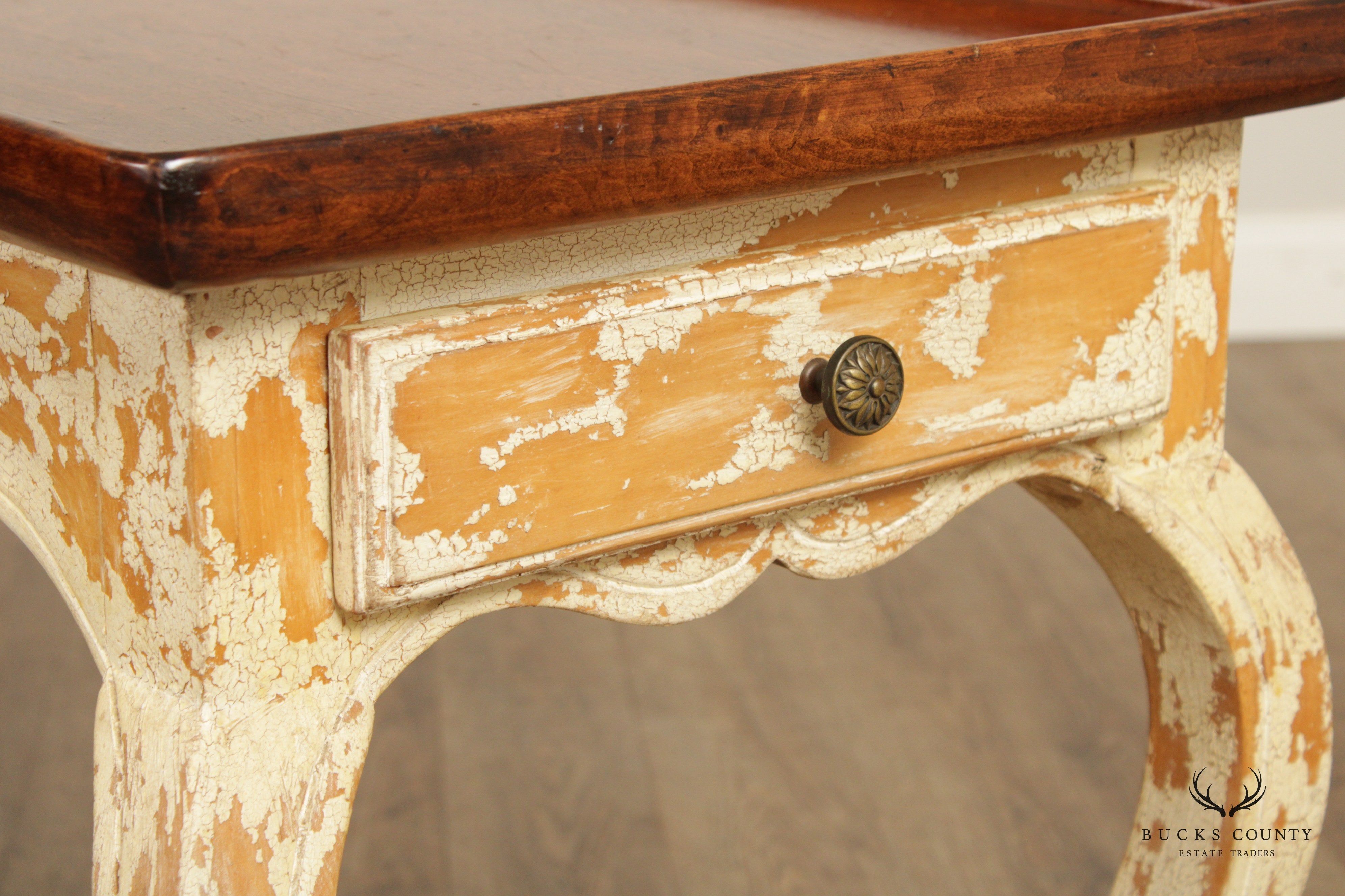 French Provincial Farmhouse Style Distressed Finish Console Table