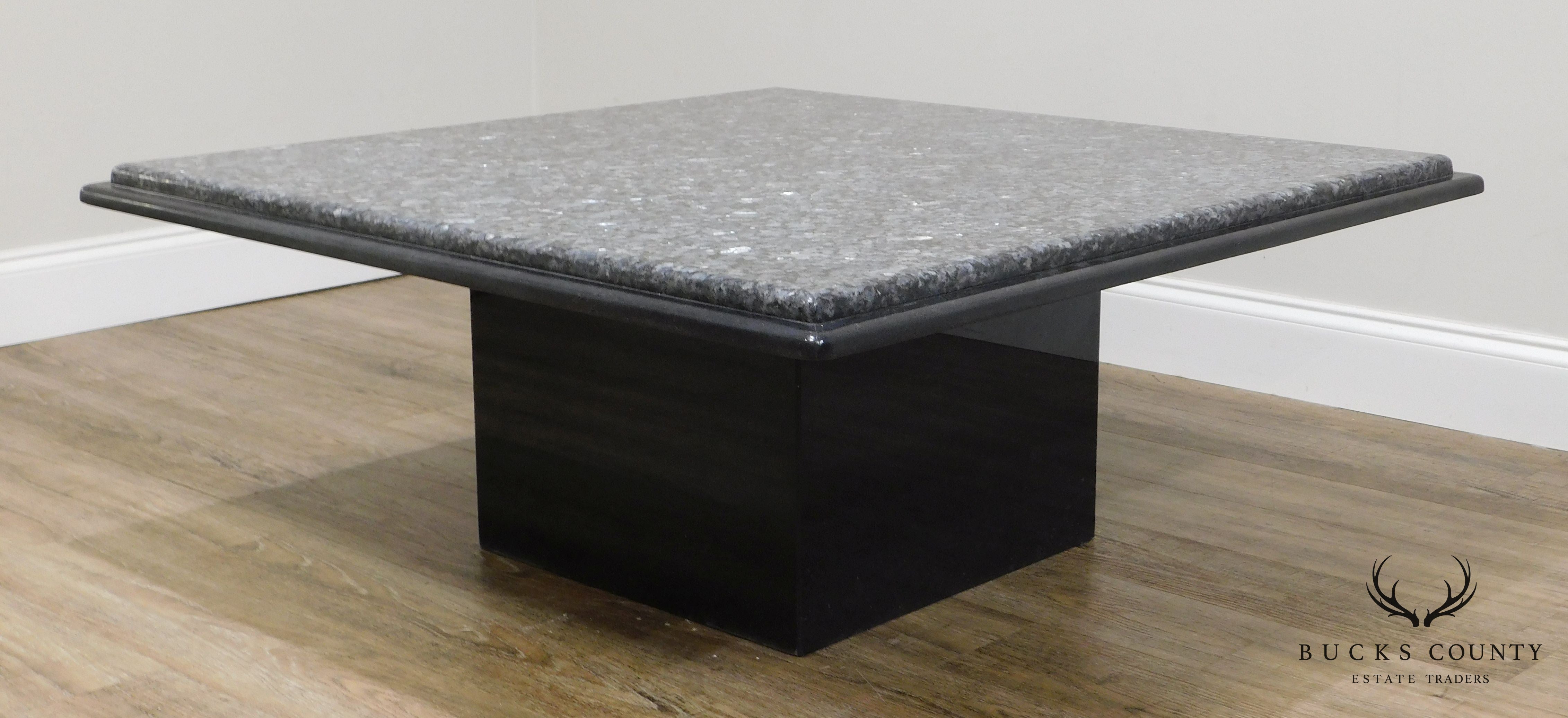 Postmodern Vintage 1980's Custom 40" Square Black & Grey Marble/Granite Coffee Table