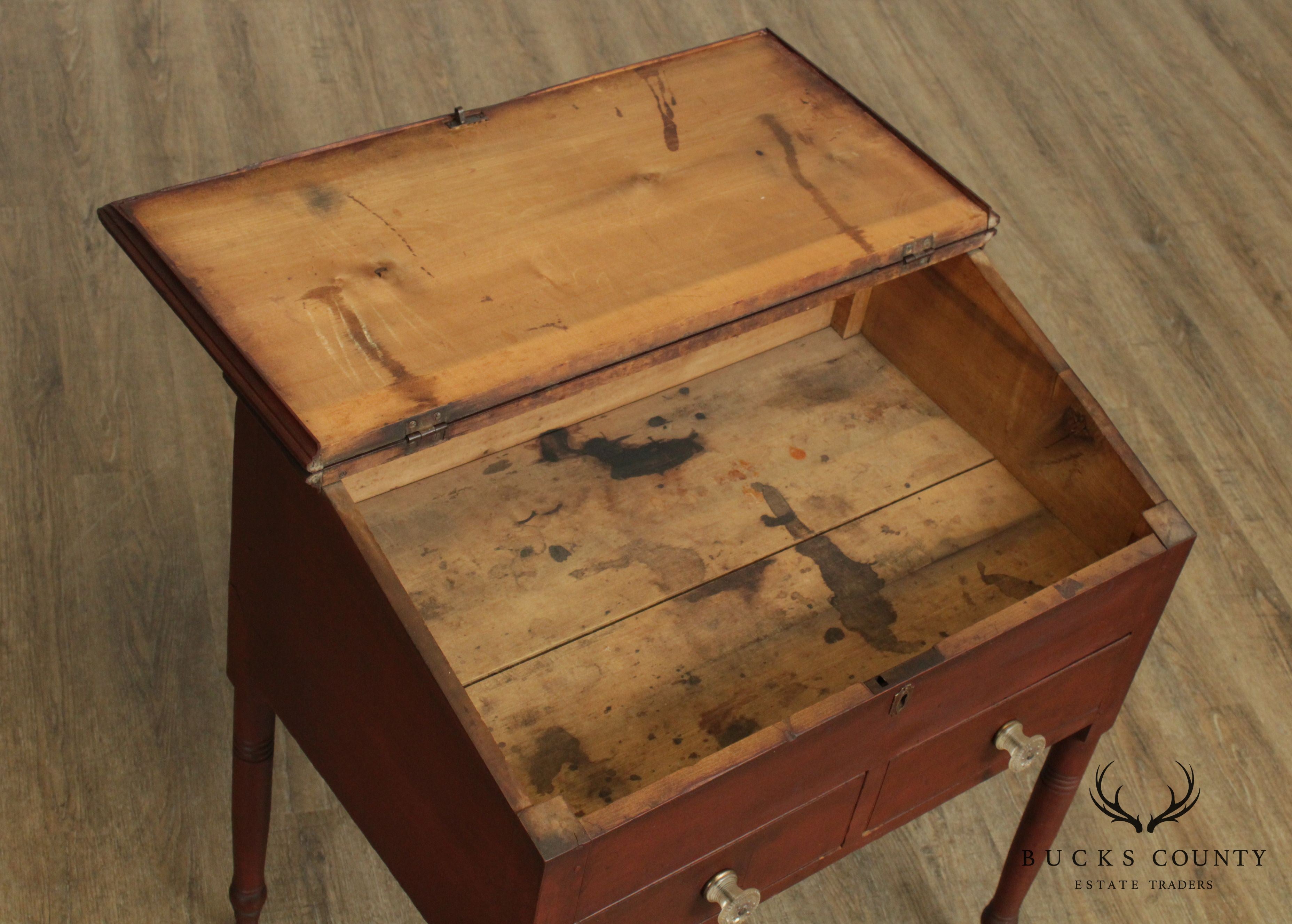 Antique 19th Century Red Painted Primitive Slant Top School Masters Desk