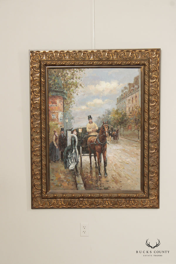 Victorian Carriage Ride Unsigned Framed Oil Painting