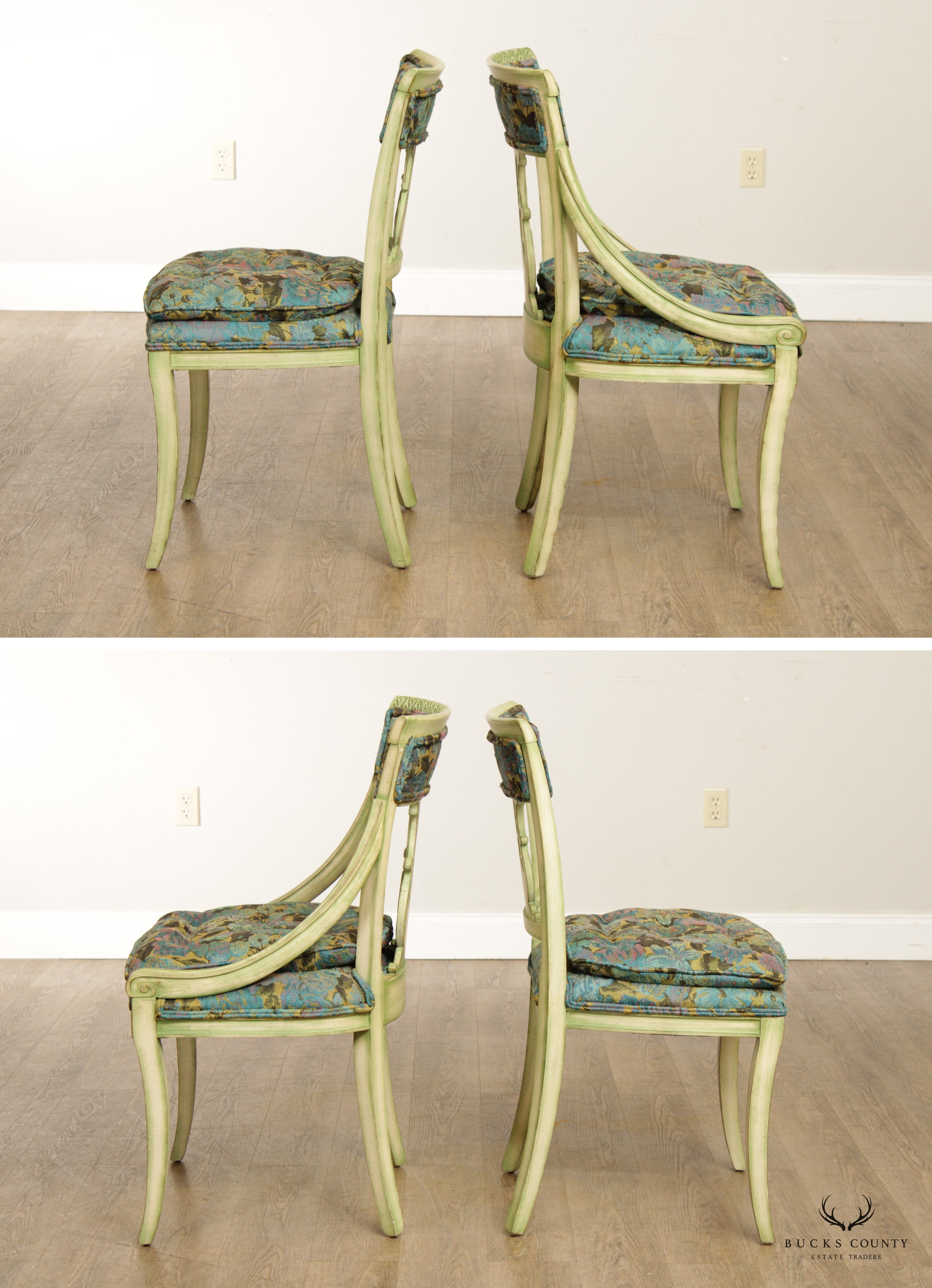 Neoclassical Empire Style Set Six Painted Dining Chairs