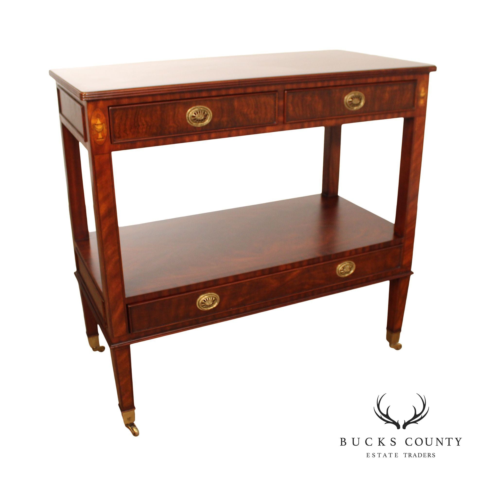 Maitland Smith Regency Style Inlaid Mahogany Two-Tier Server