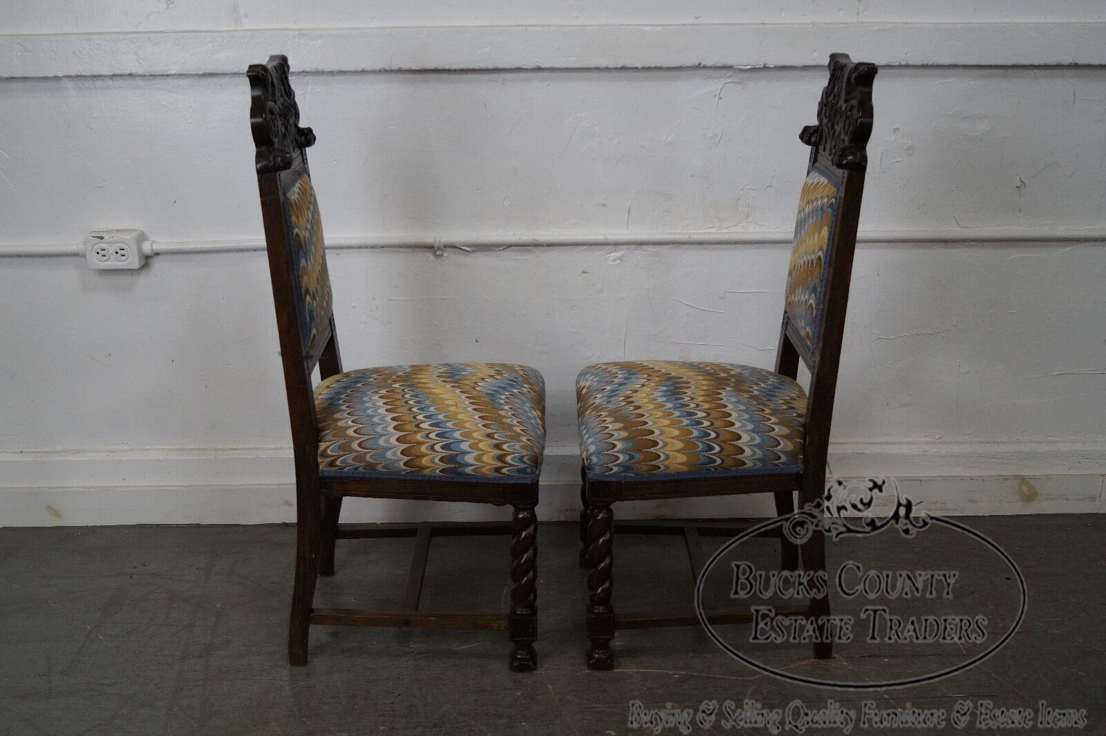 Antique 19th Century Carved Eagle Barley Twist Pair of Side Chairs (A)