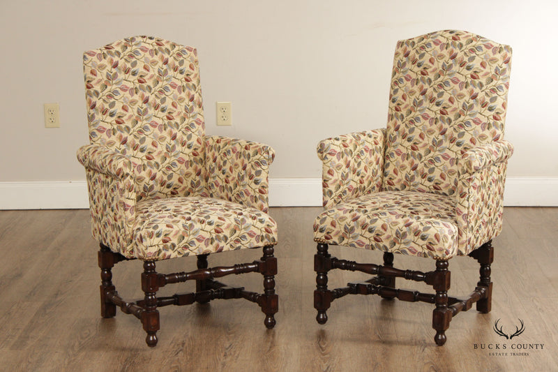 Jacobean Revival Style Pair of Upholstered Children's or Doll Armchairs