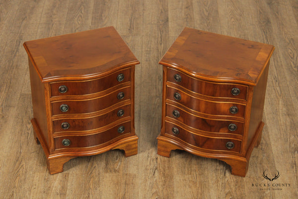 Georgian Style Pair of Yew Wood Chairside Accent Chests