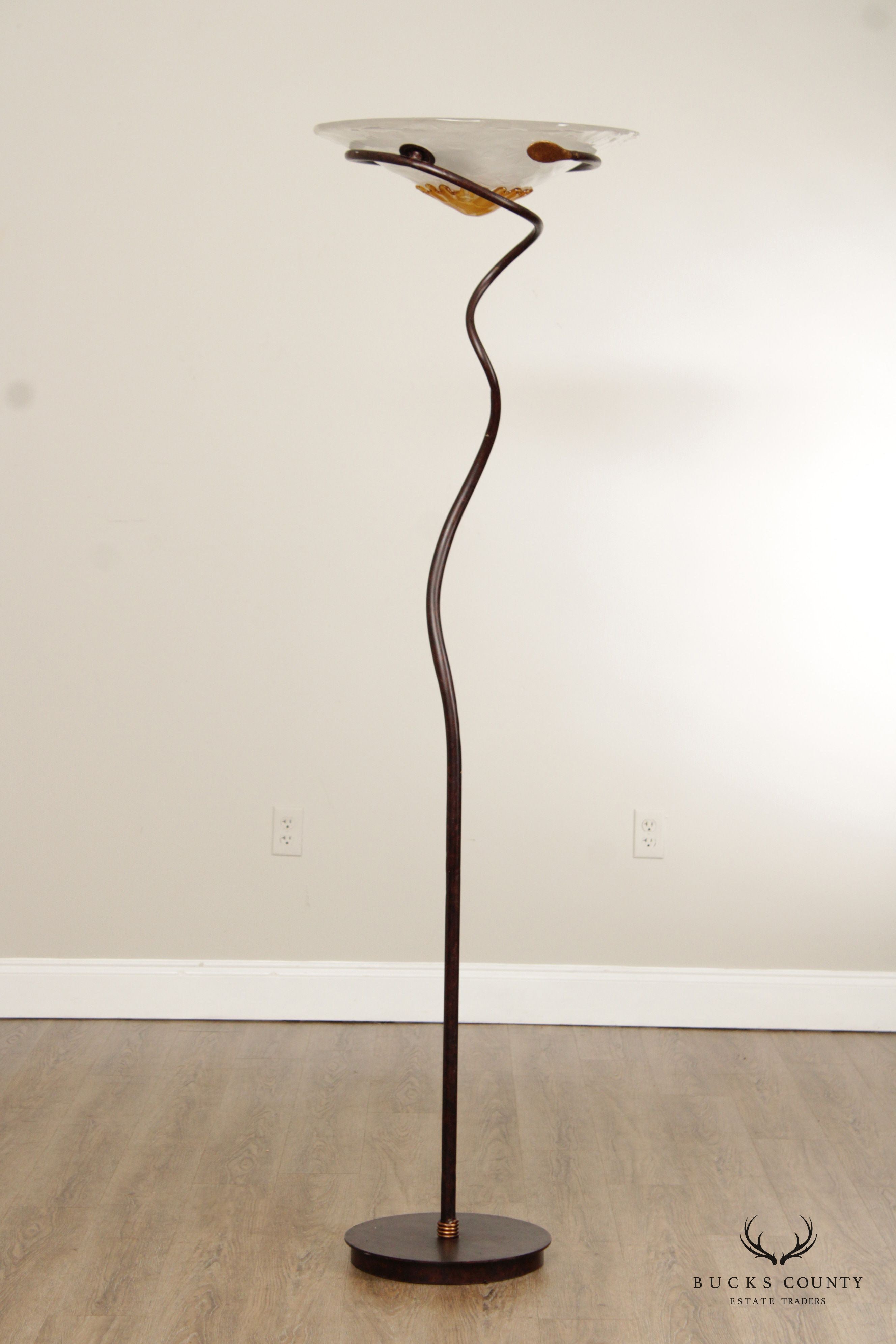 Italian Style Contemporary Steel and Glass Floor Lamp