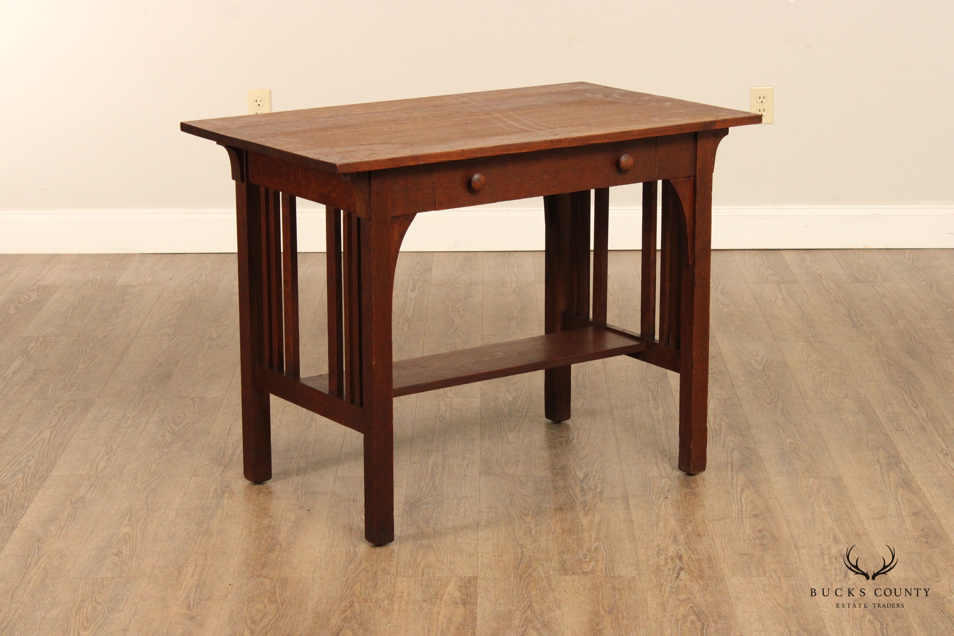 Arts and Crafts Oak Antique Library Table or Writing Desk