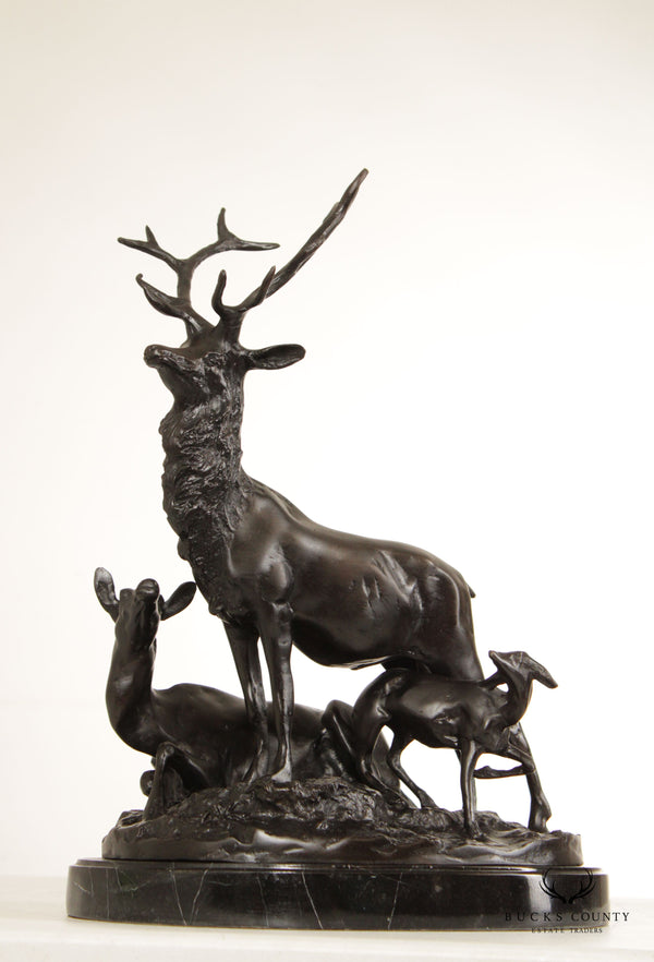 Vintage Stag and Doe Deer Bronze Statue