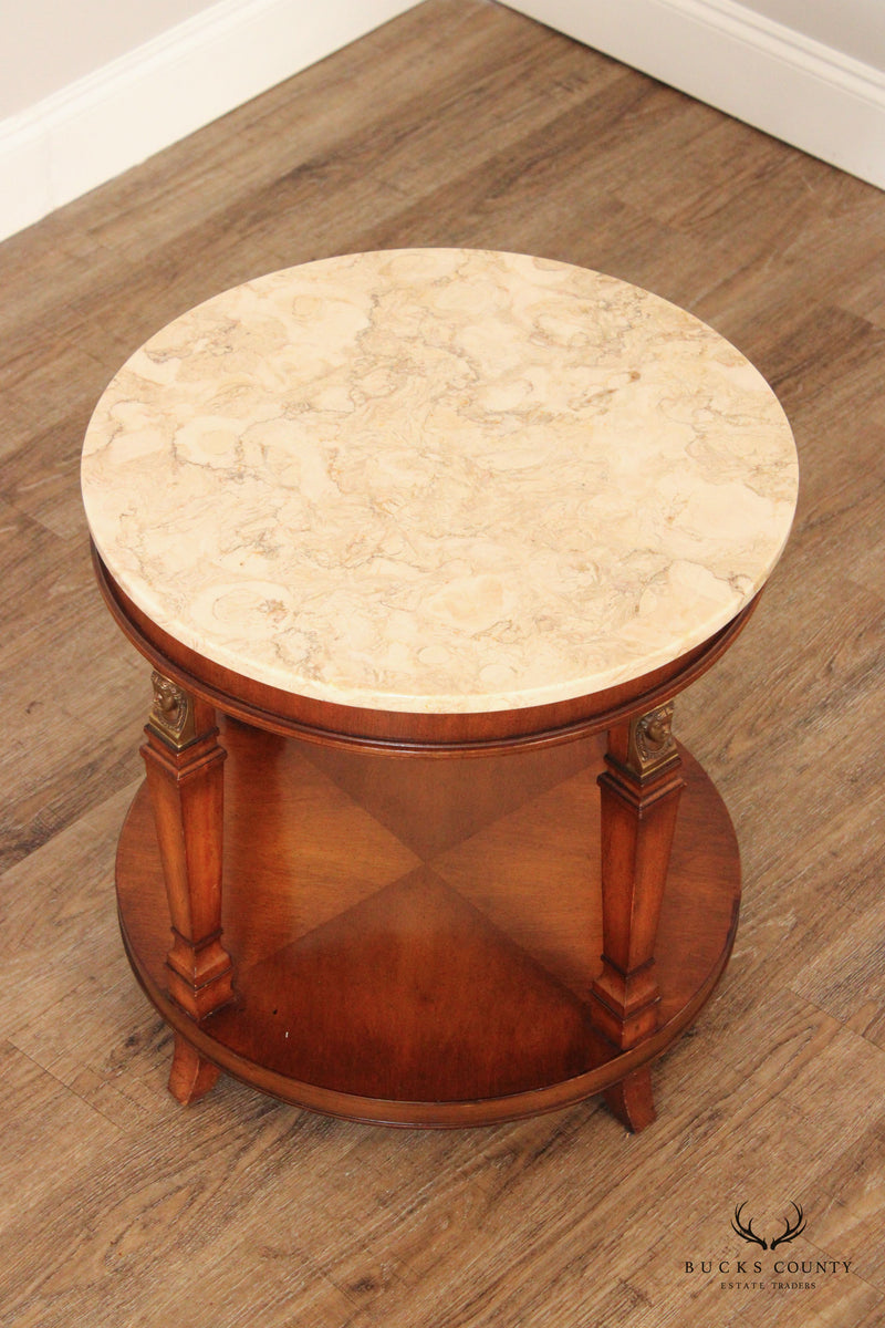 Egyptian Revival Style Round Marble Top Accent Table