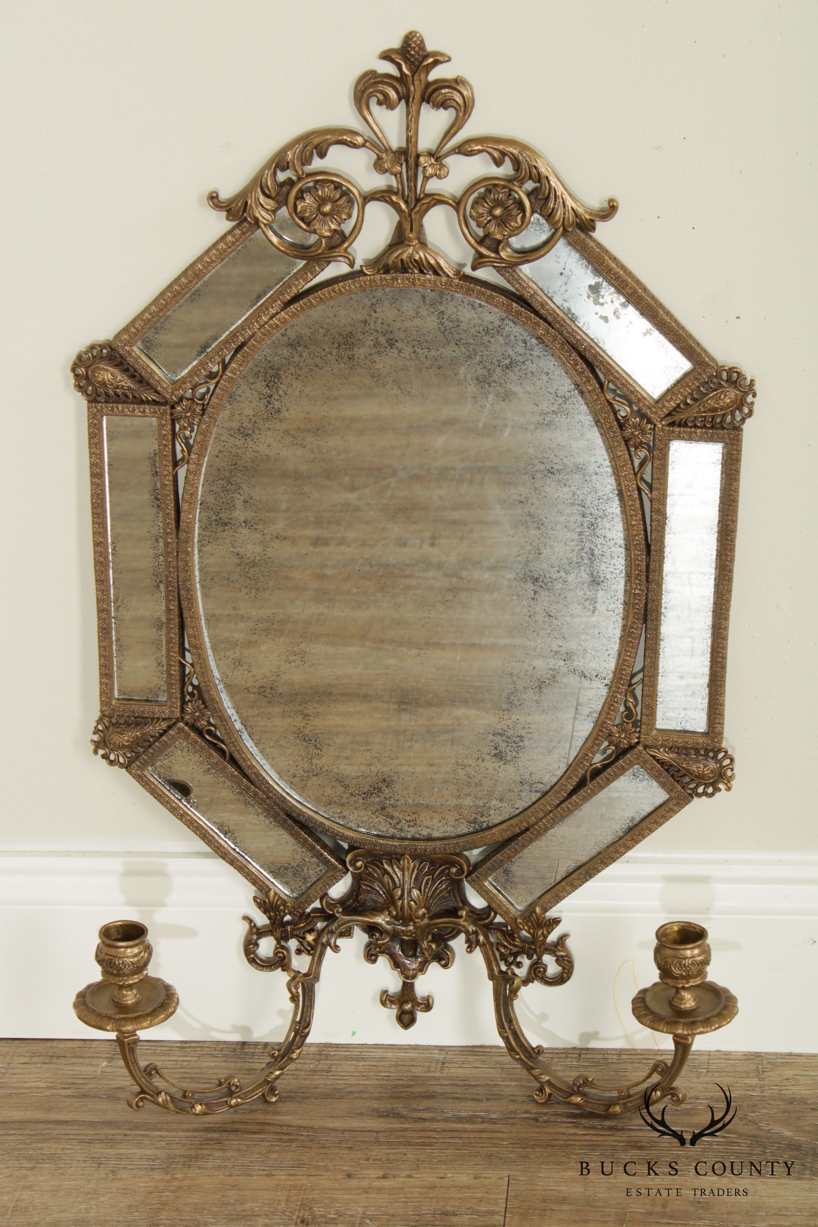 Quality Brass Renaissance Style Girandole Mirror