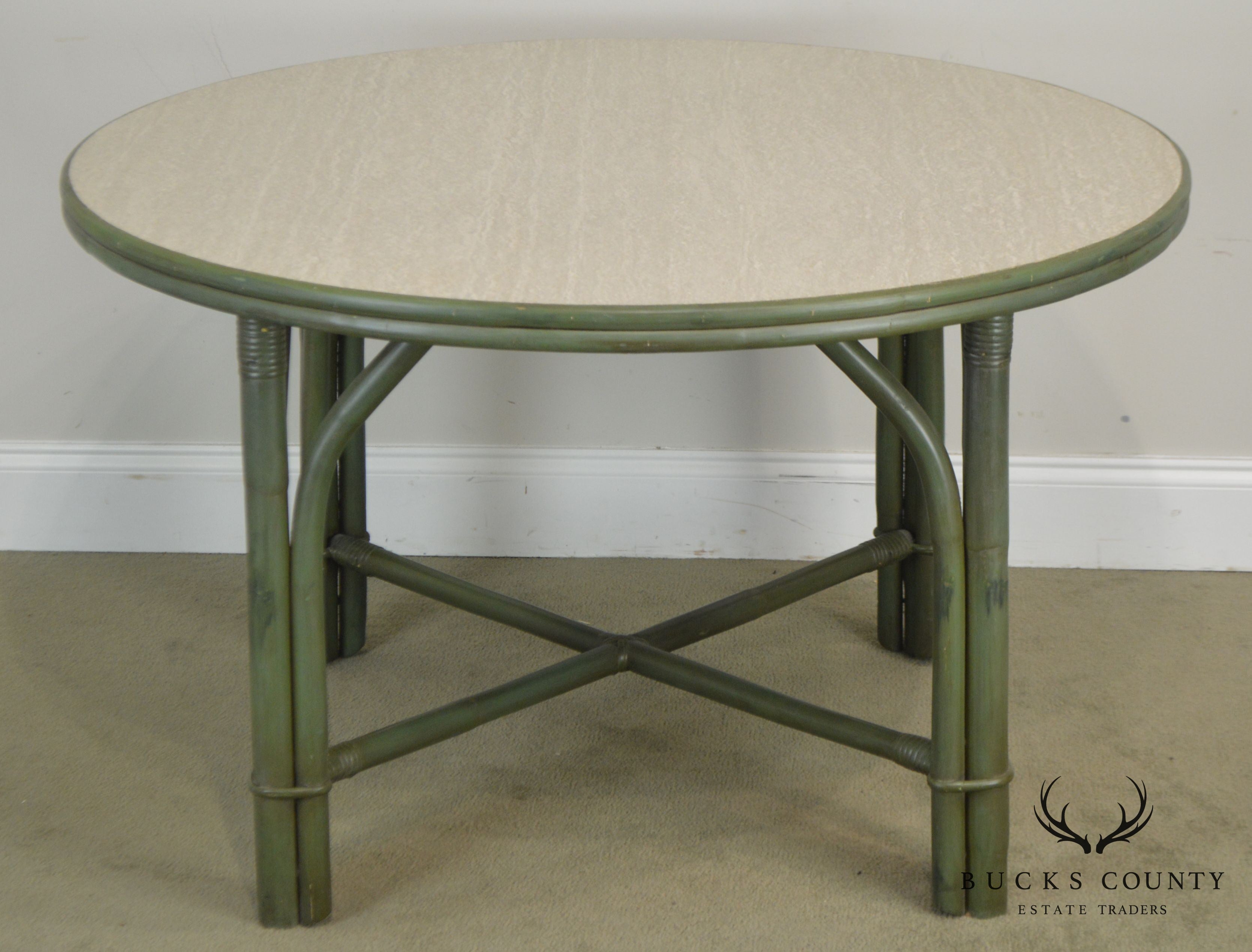 Ficks Reed Green Painted Vintage Round Side Table