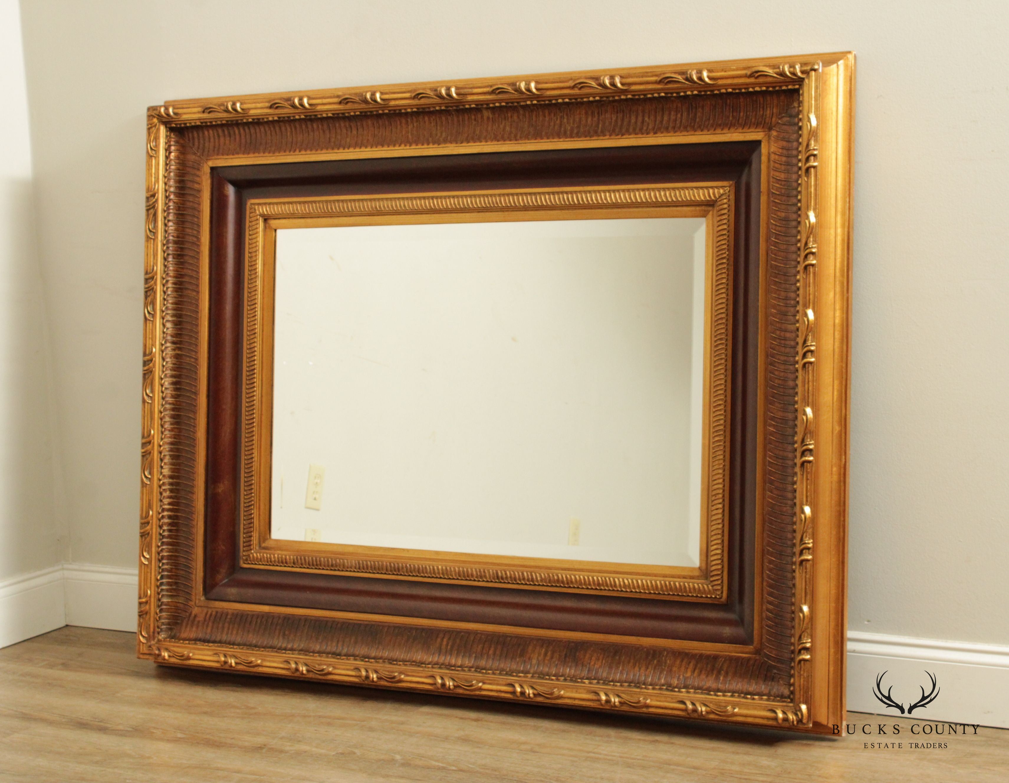 Quality Carved Gold Framed Large Beveled Wall Mirror