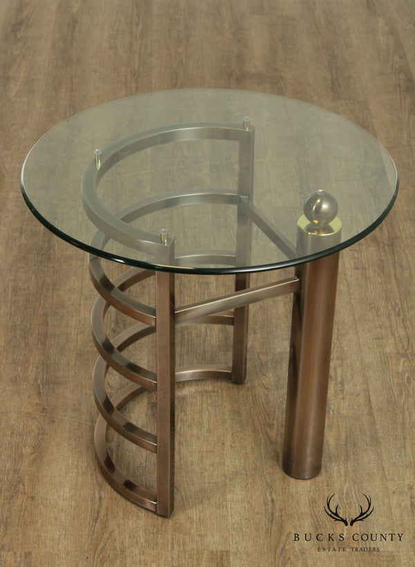Design Institute of America Brushed Steel Round Glass Top Side Table