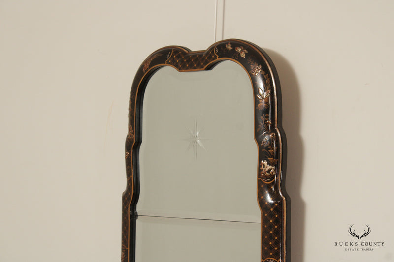 LaBarge Chinoserie Ebonized and Gilt Beveled Wall Mirror