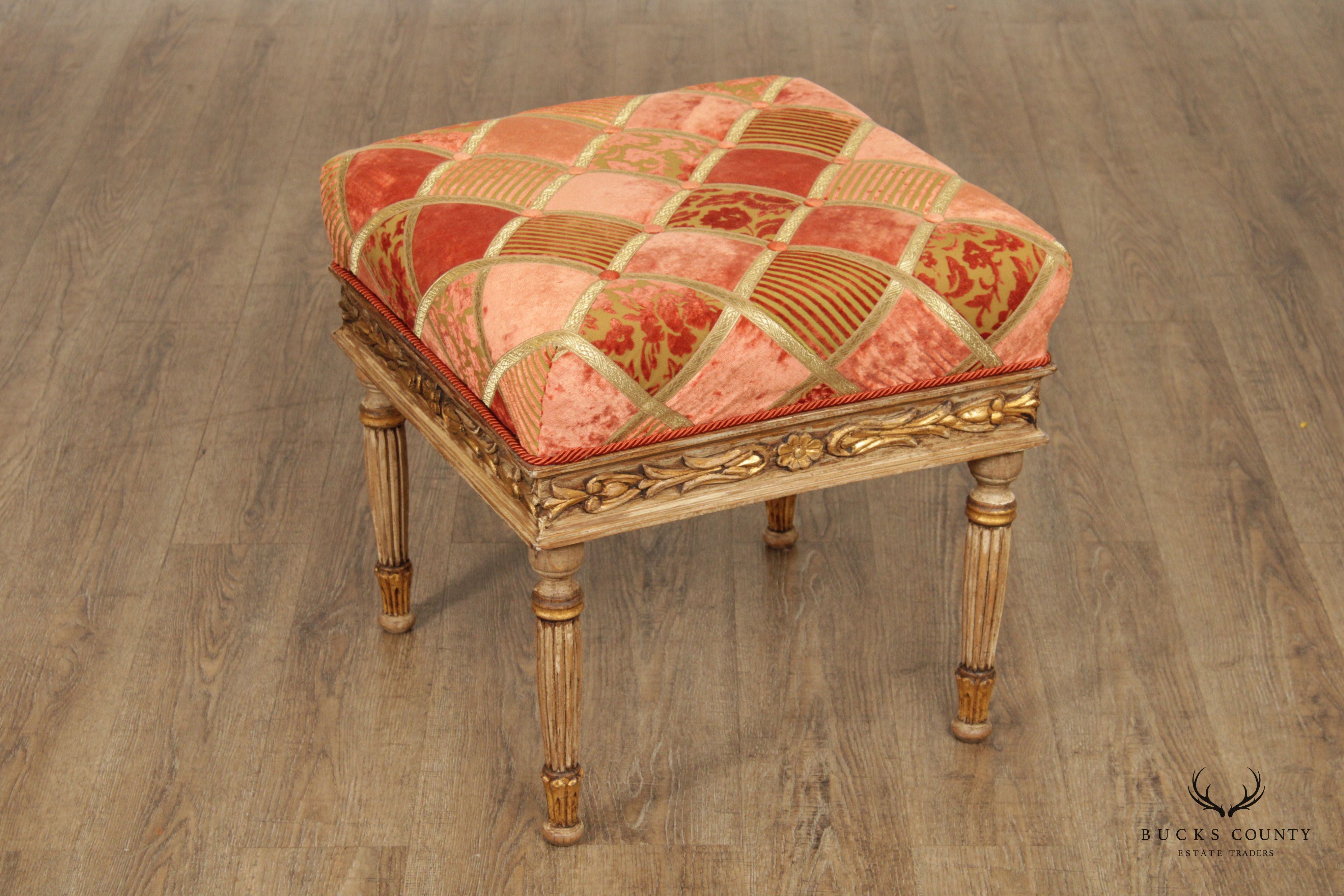 Italian Venetian Style Tufted and Partial Gilt Bench