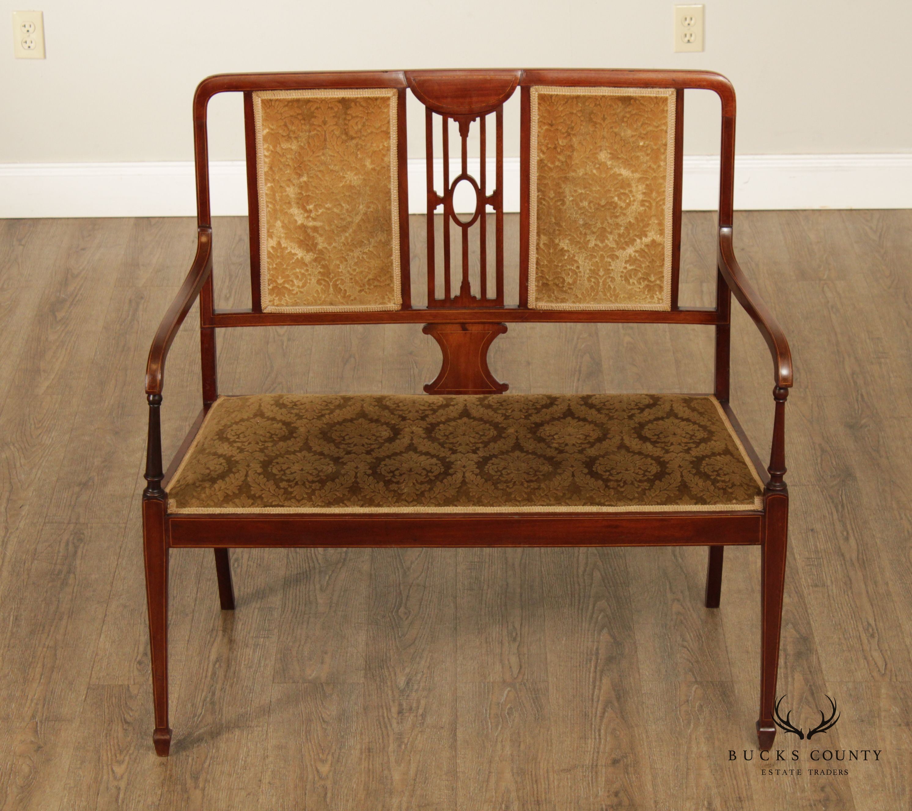 Antique Edwardian Sheraton Revival Inlaid Settee