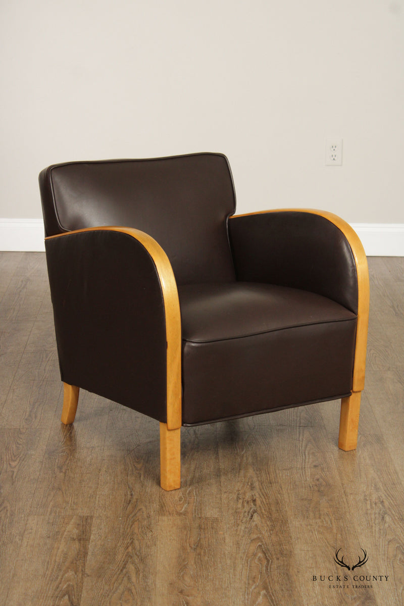 Art Deco Style Pair of Leather and Maple Club Chairs