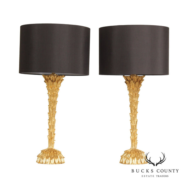 Hollywood Regency Style Pair of Gold Leaf Table Lamps