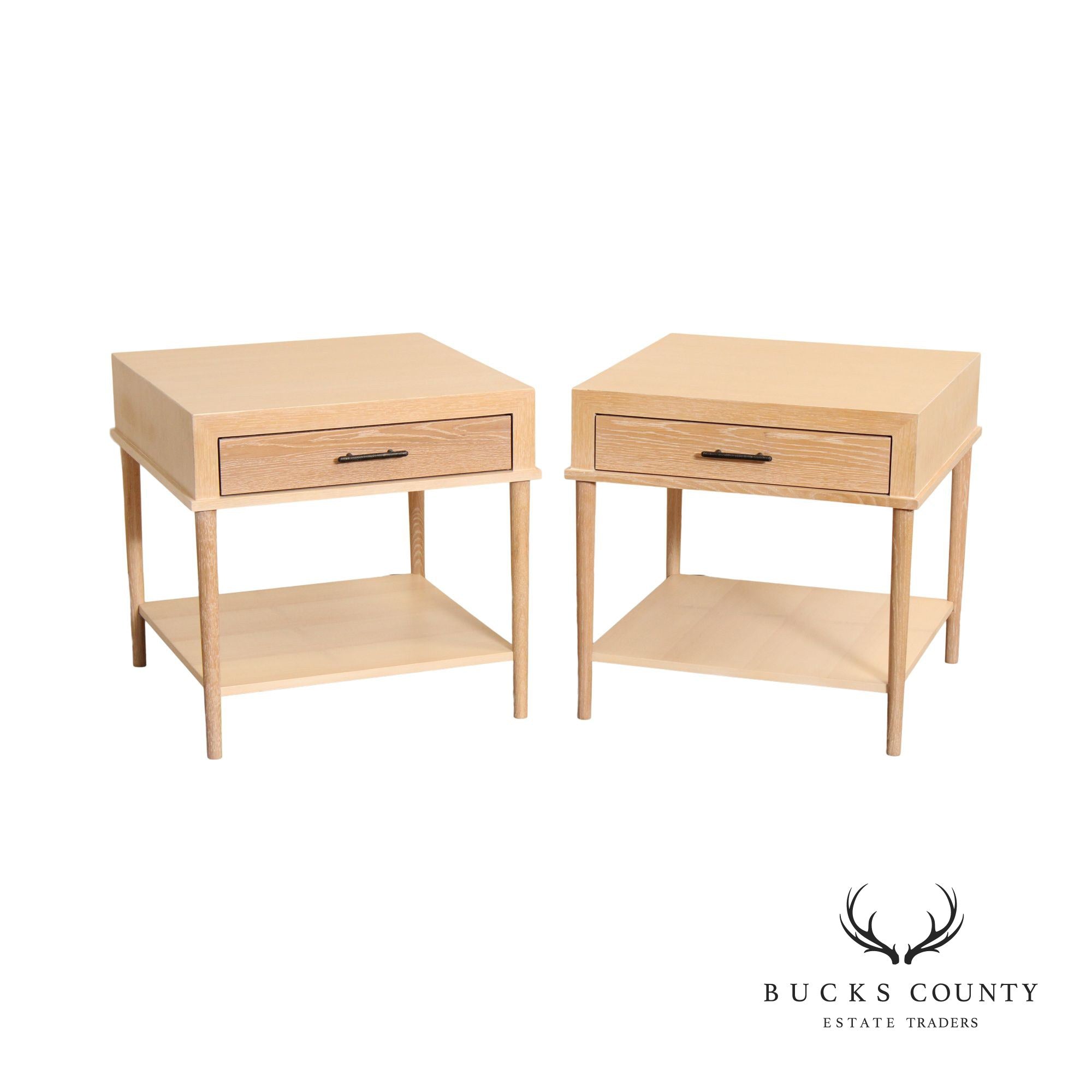 Modern Pair of Cerused Oak One-Drawer Side Table Nightstands