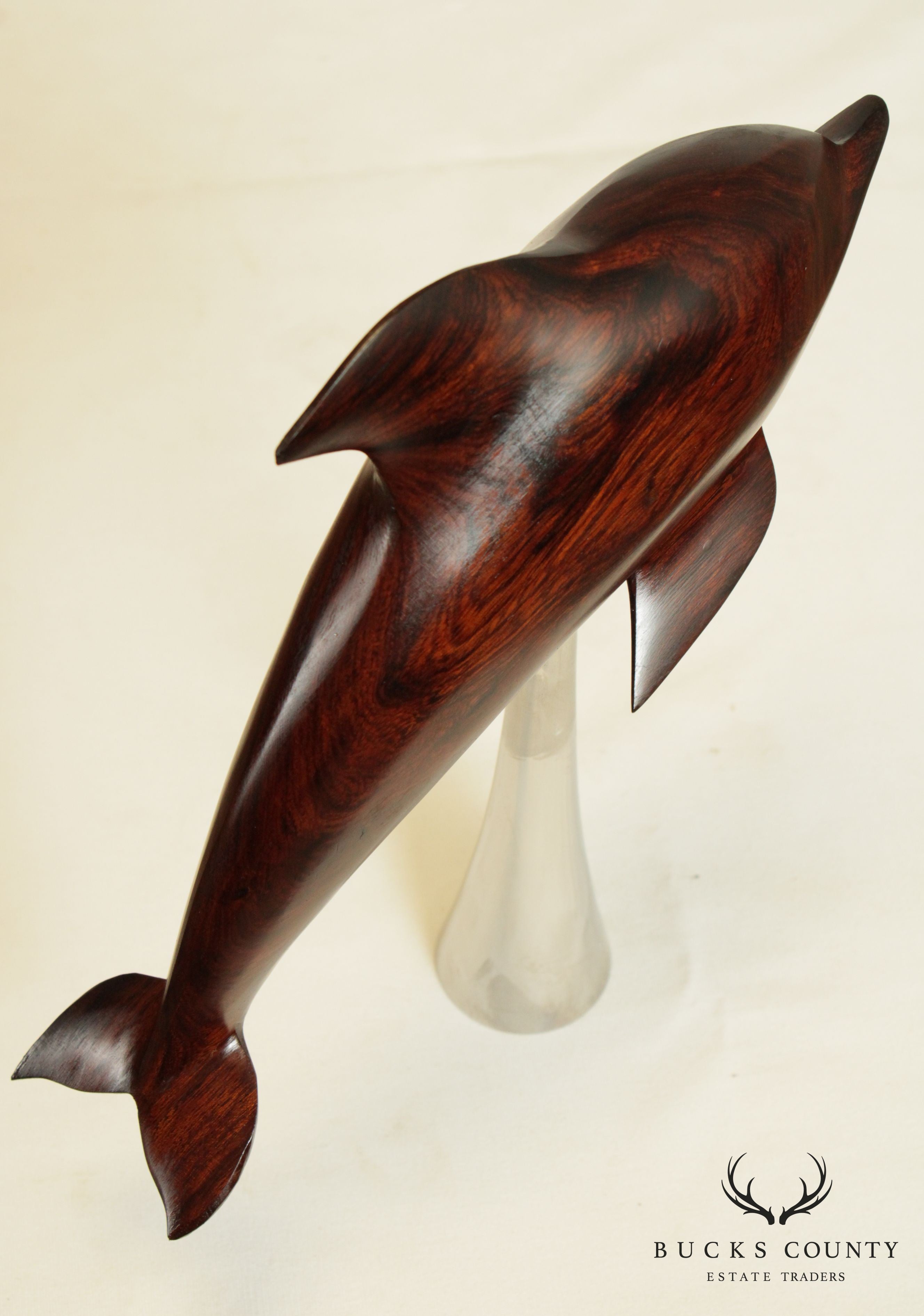 Mid Century Modern Carved Rosewood Dolphin Sculpture on Chrome Base