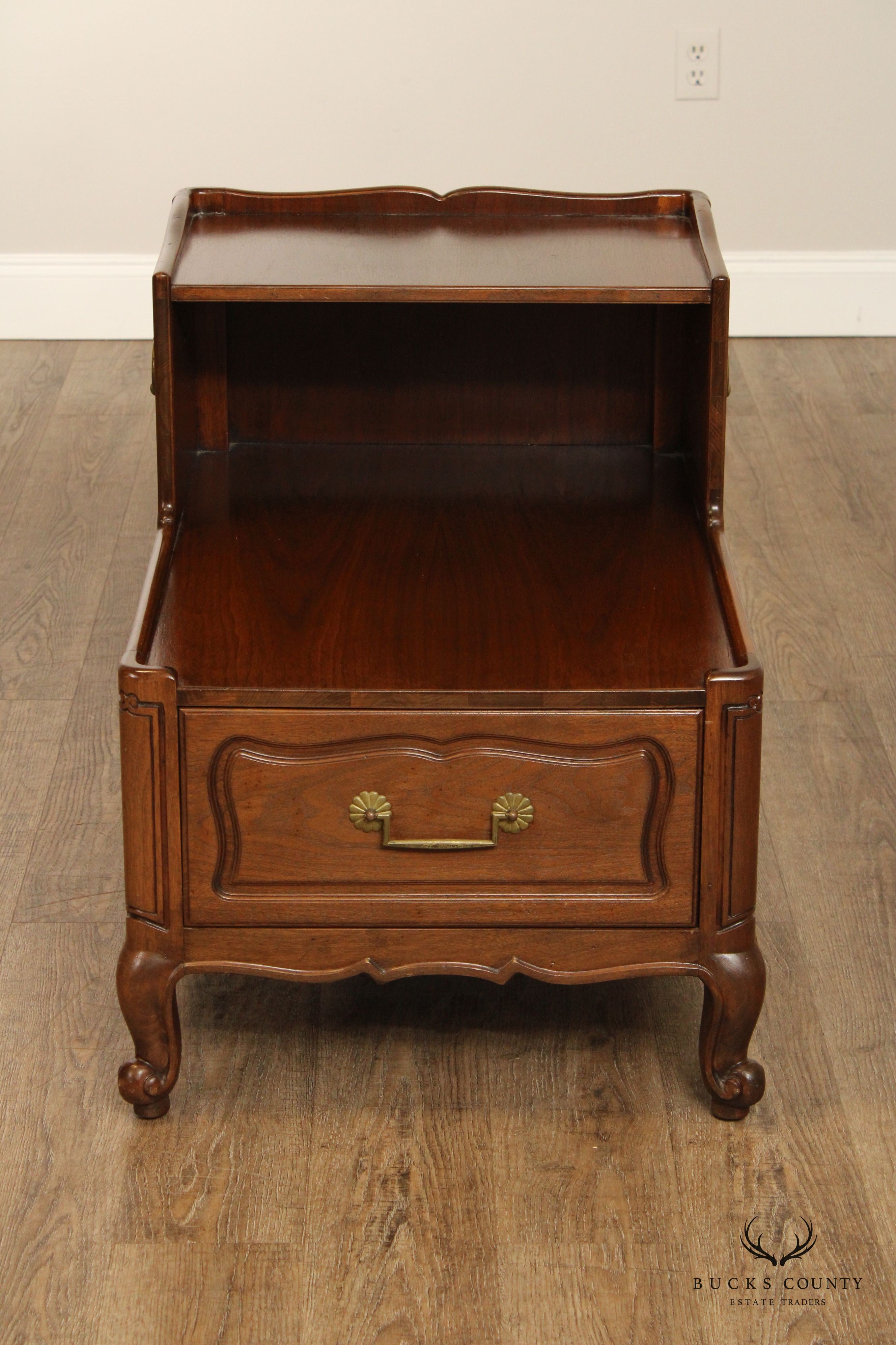 Heritage Henredon Vintage French Louis XV Style Pair of Walnut Two-Tier Side Tables