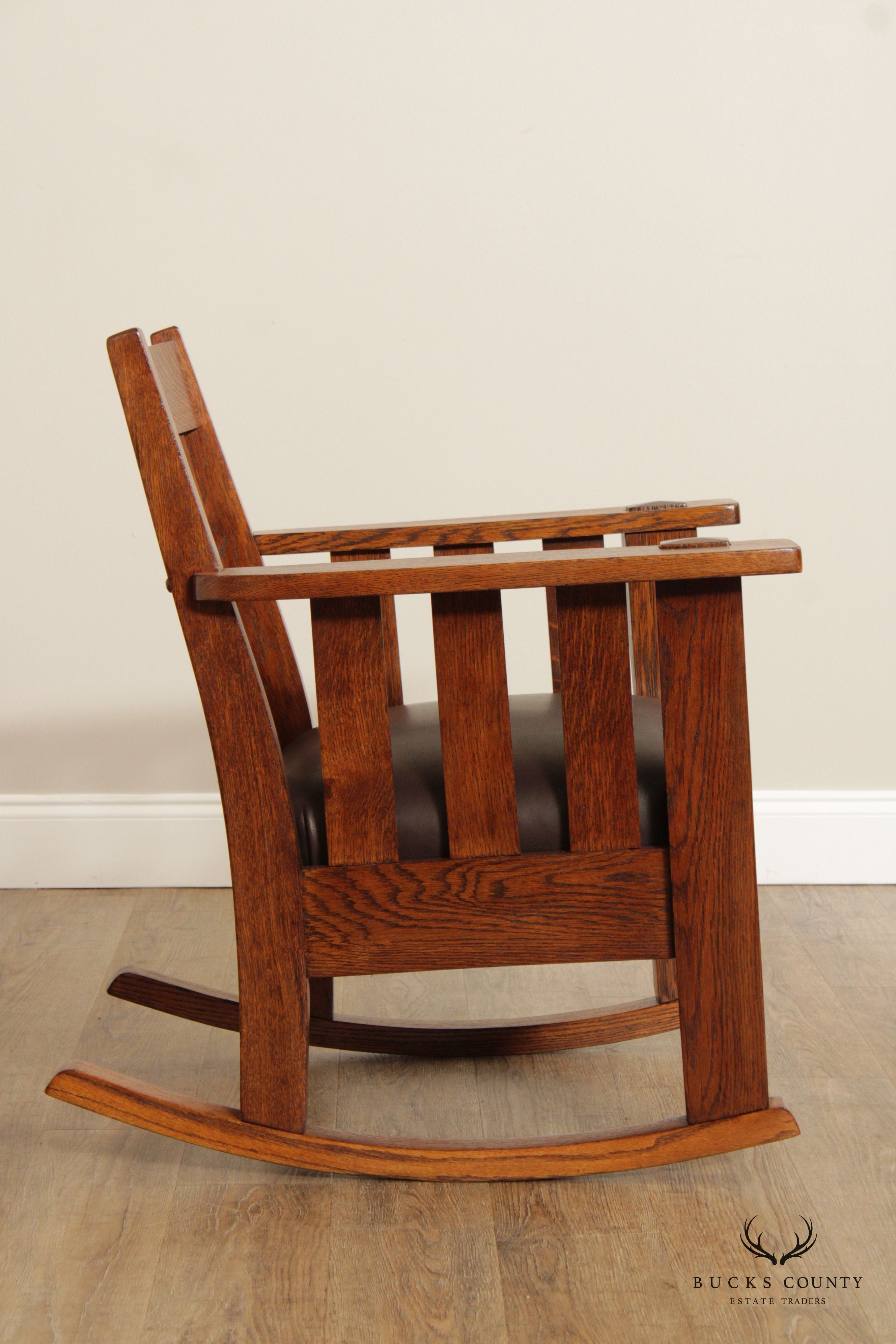 Harden Antique Mission Oak and Leather Rocking Chair