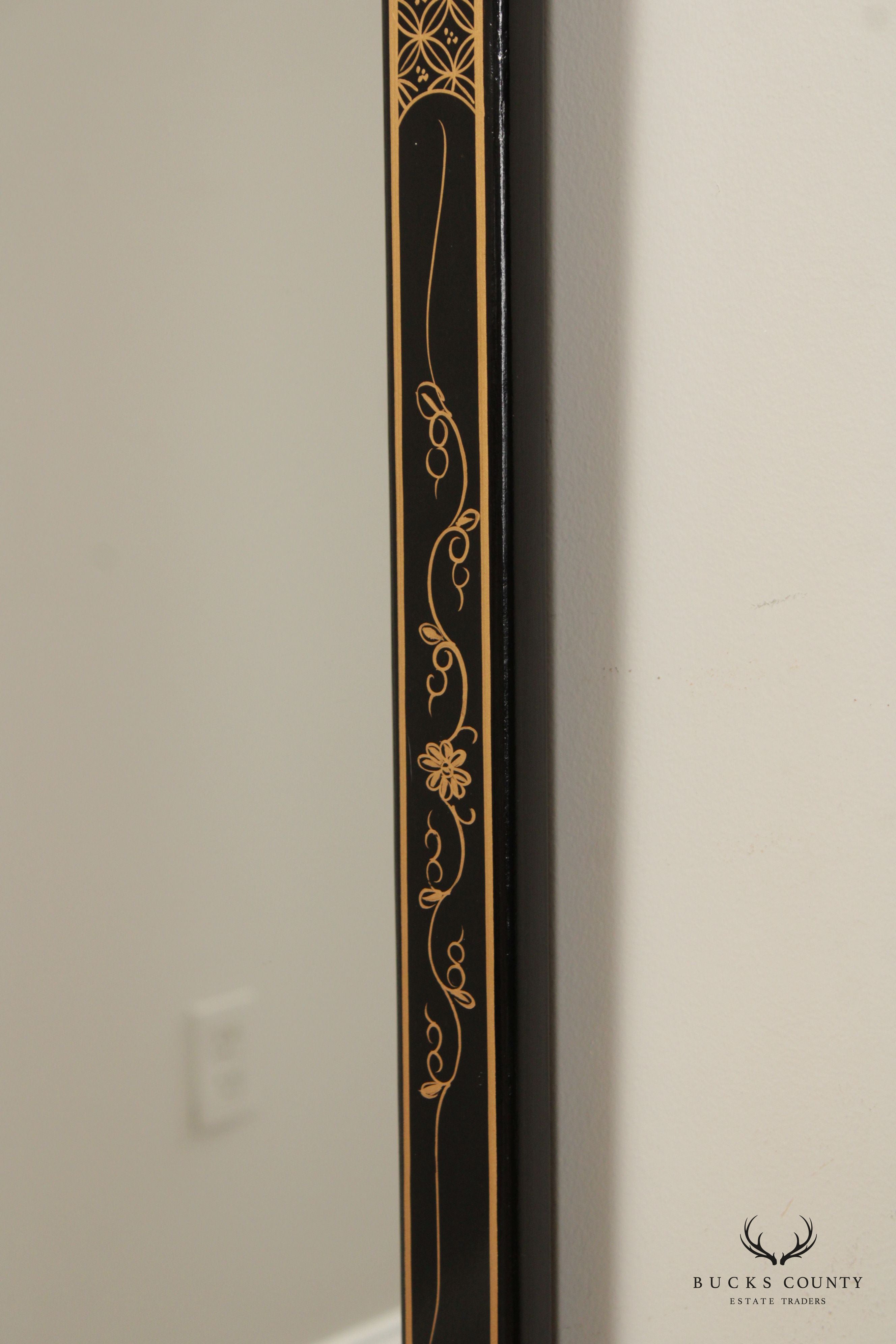 Chinoiserie Decorated Black Lacquer Trumeau Mirror