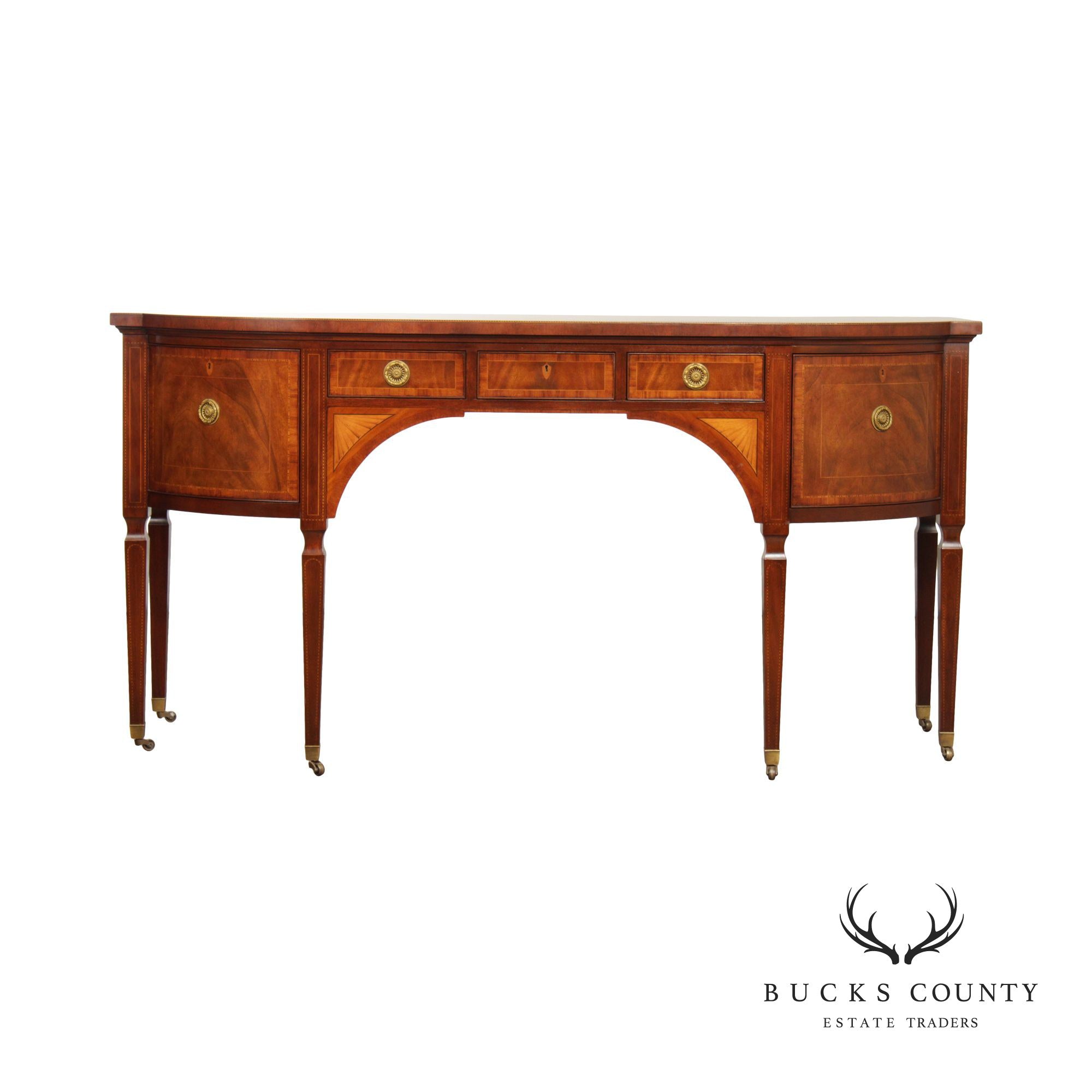 Baker Stately Homes Sheraton Style Mahogany and Satinwood Inlaid Sideboard