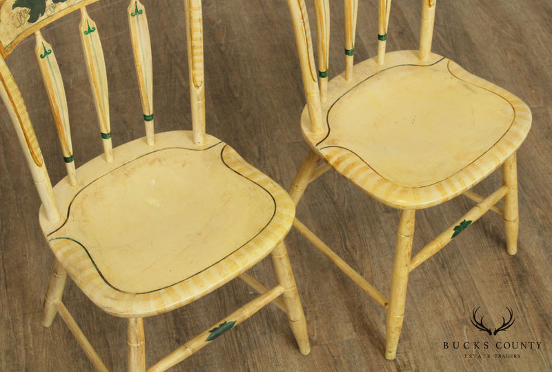 Antique Pair Paint Decorated Arrow Back Side Chairs