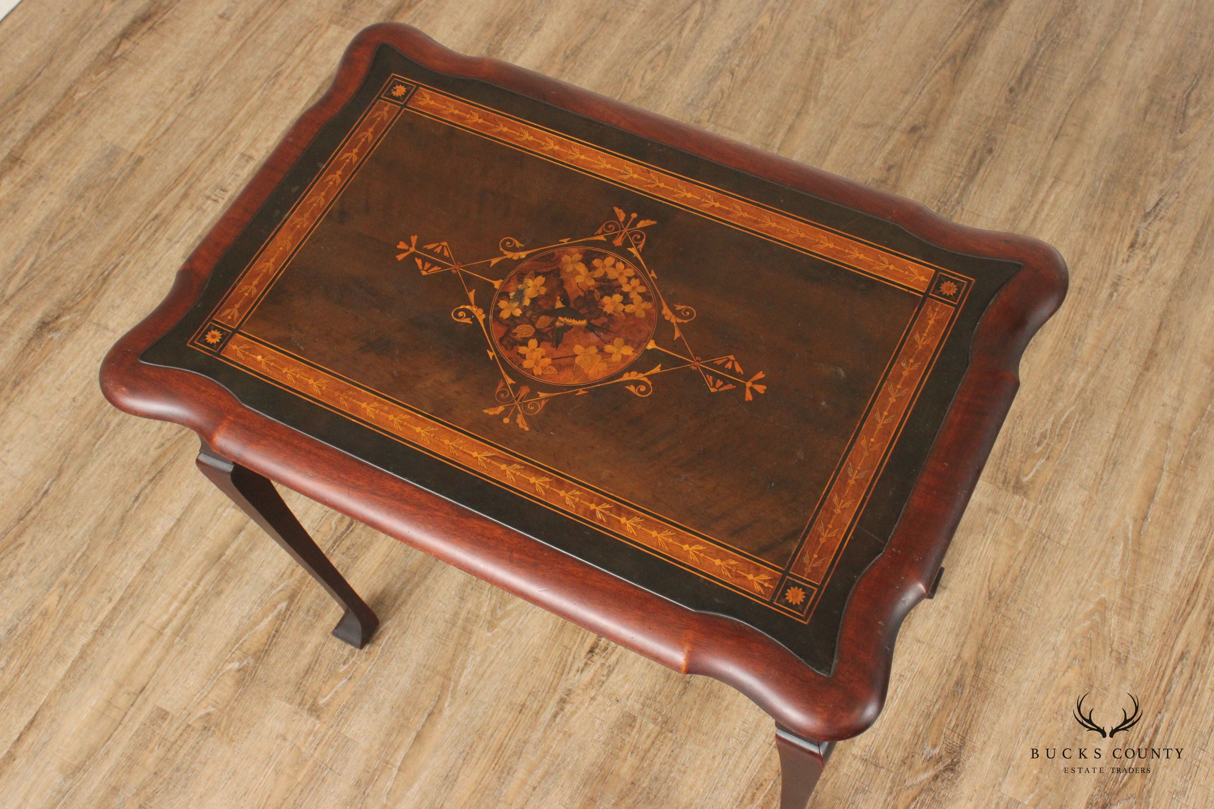 Queen Anne Style Marquetry Inlaid Side Tea Table