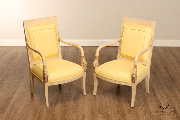French Empire Style Pair of Dolphin Carved Armchairs