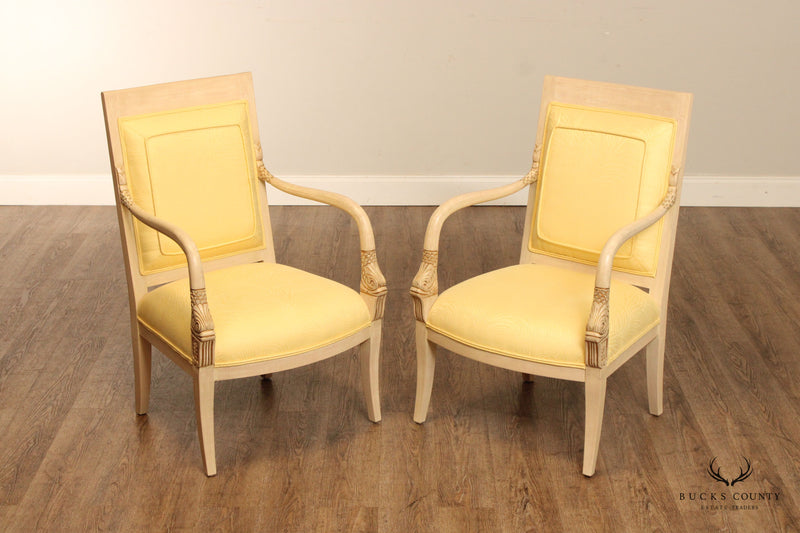 French Empire Style Pair of Dolphin Carved Armchairs