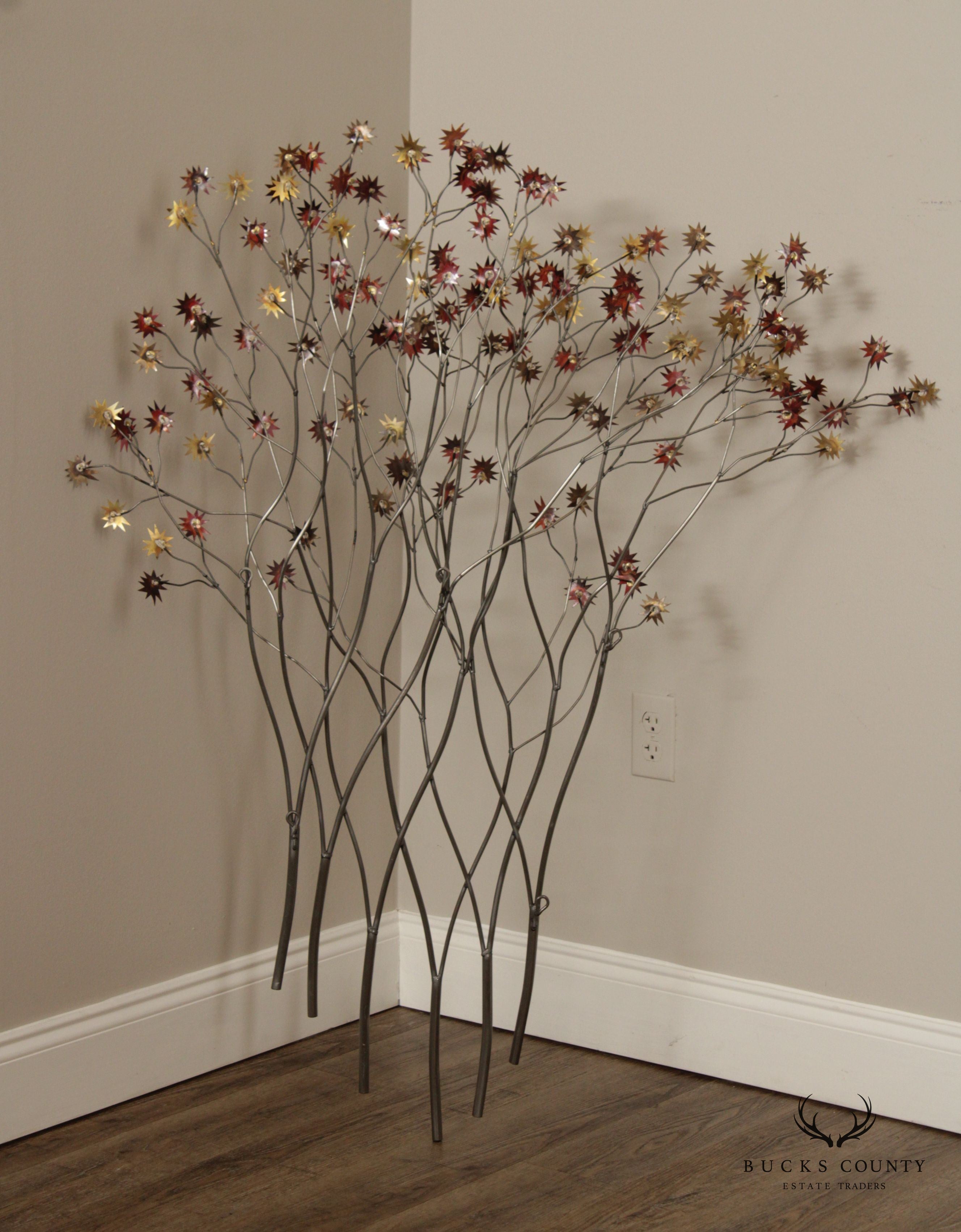 Modern Tree And Star Leaf Form Metal Wall Sculpture