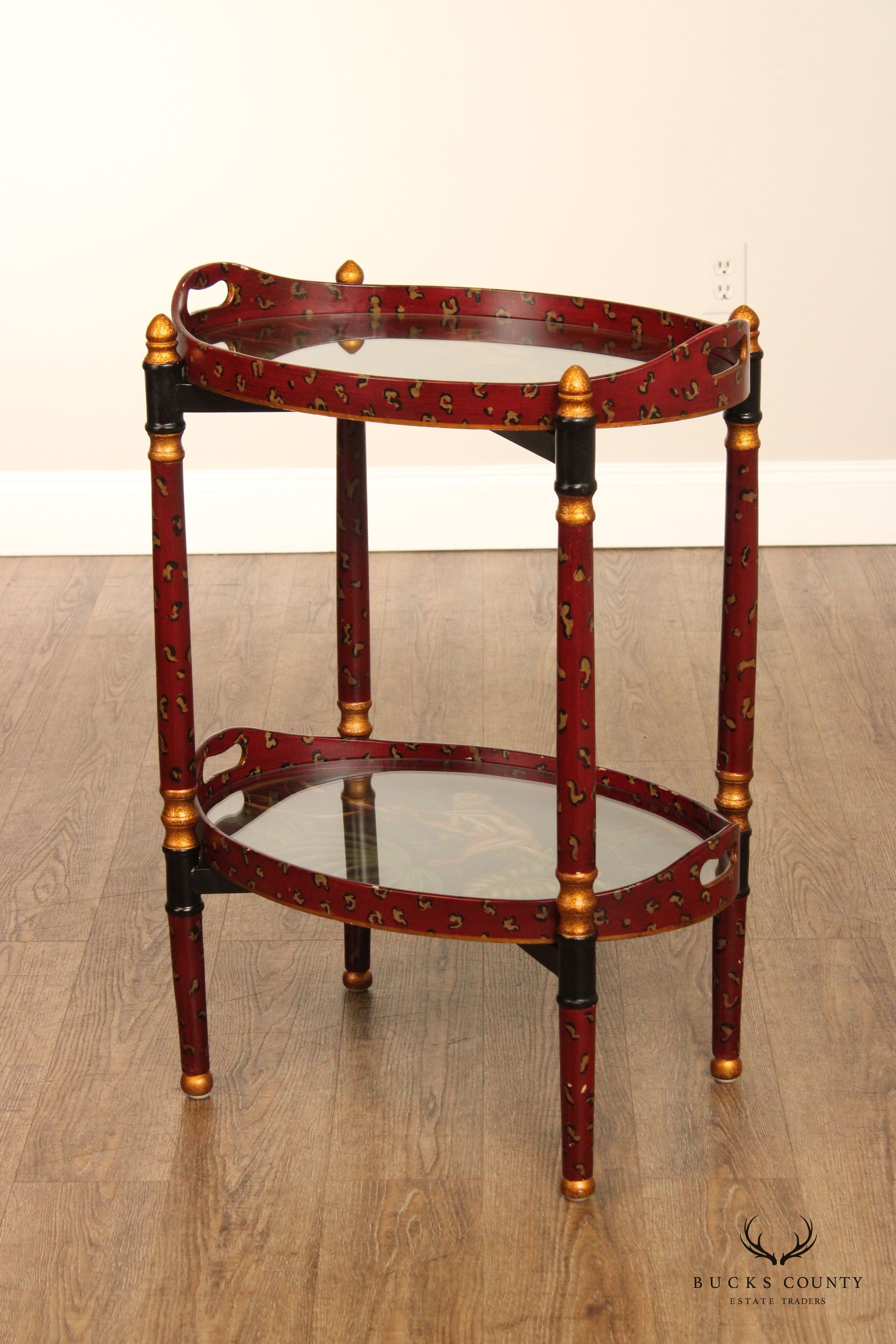 Hollywood Regency Style Paint Decorated Two-Tier Tray Table