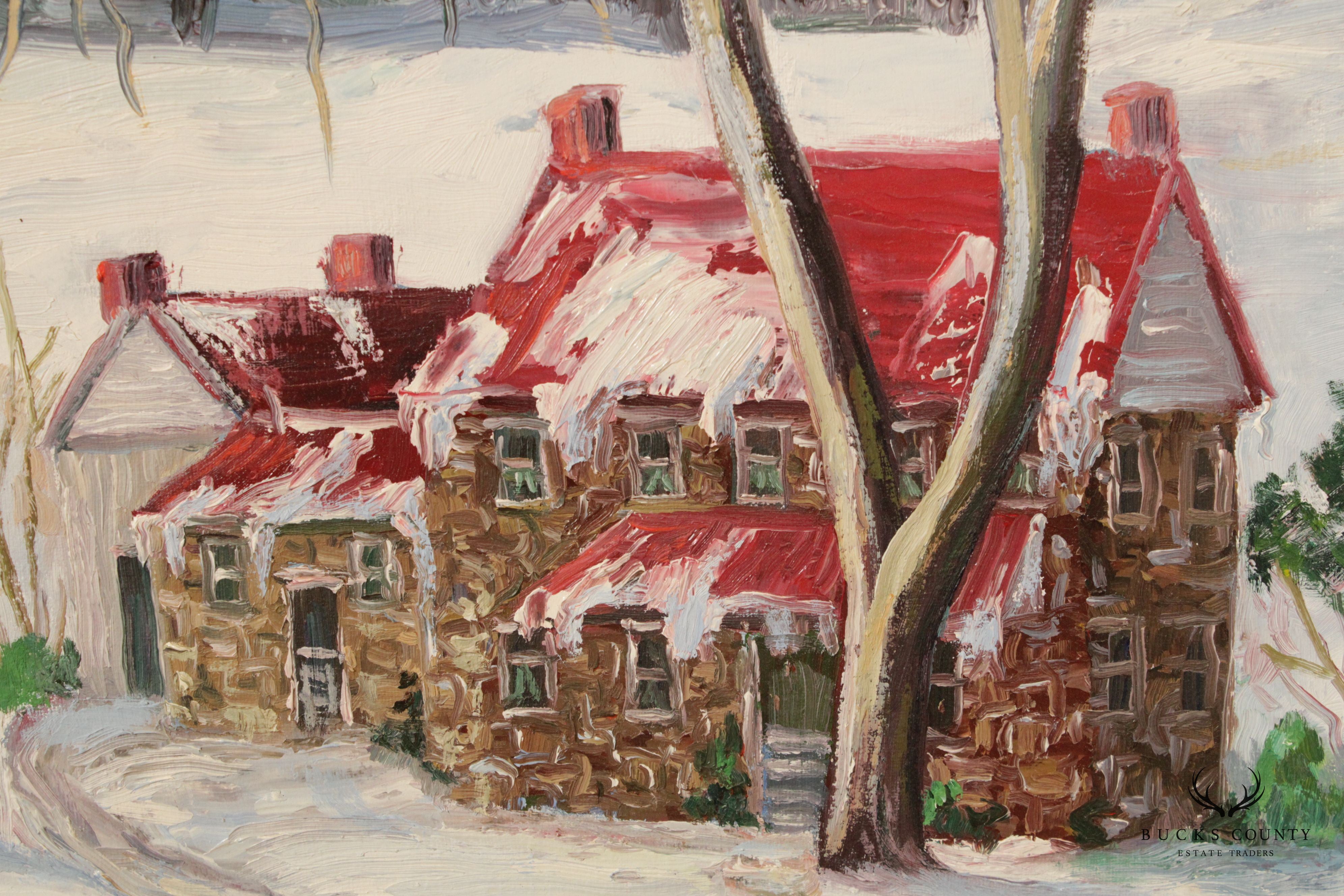 Ann Yost Whitesell Houses 'In the Pocono's' Winter Landscape Original Oil Painting