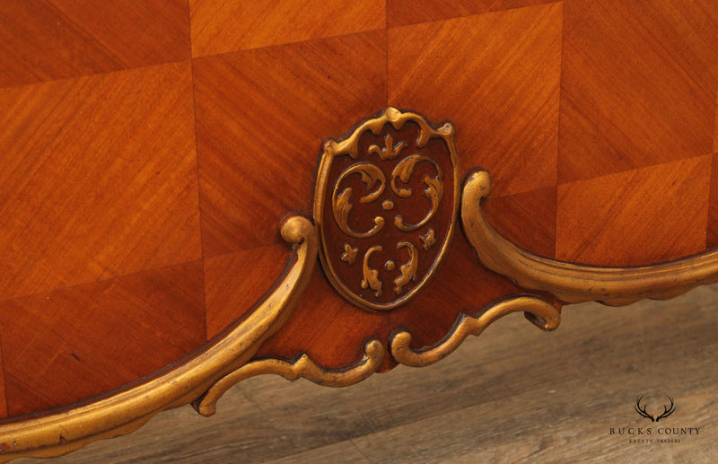 1930's French Louis XV Style Parquetry Carved Walnut Full Bed Frame