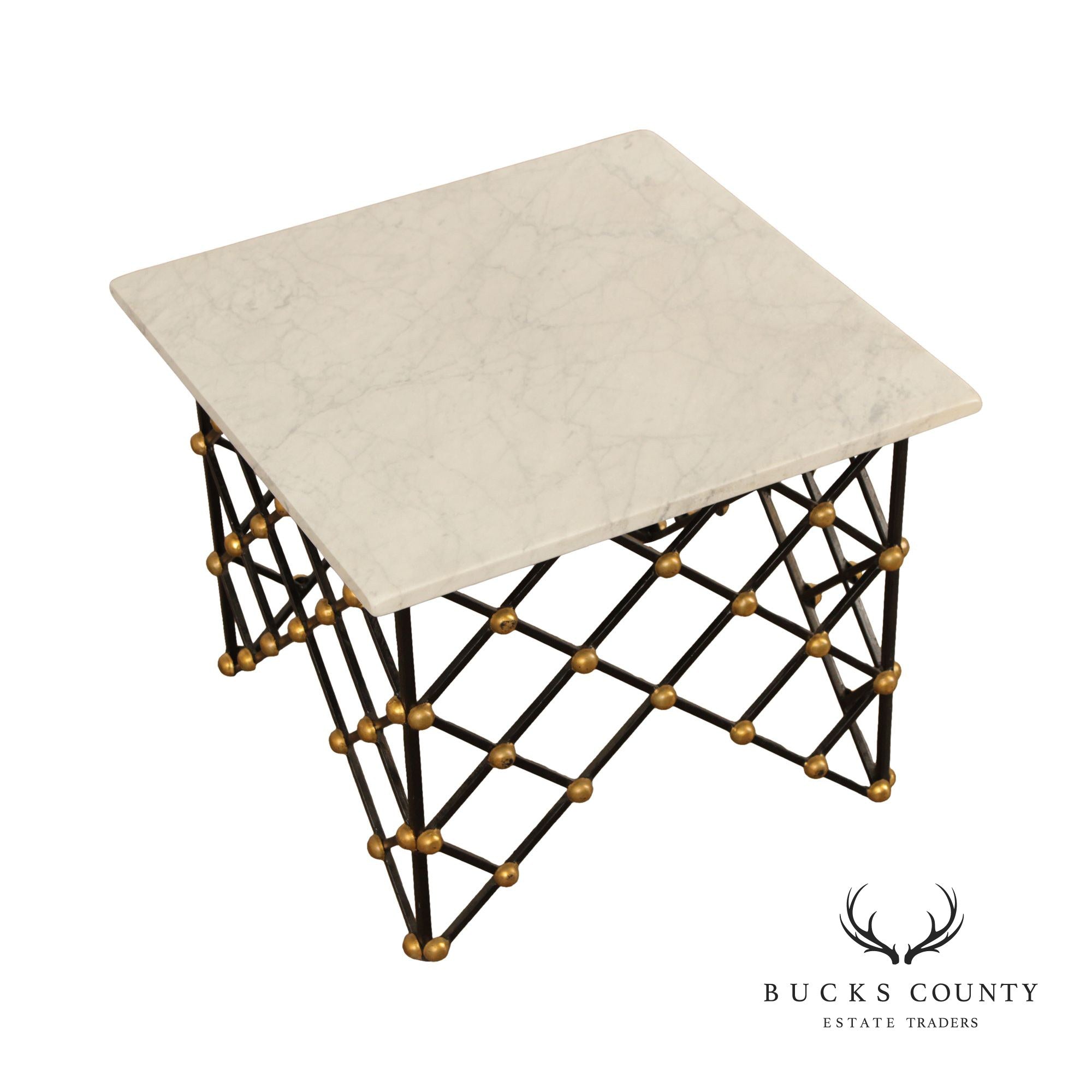 Vintage Wrought Iron Net Square Marble Top Cocktail Table