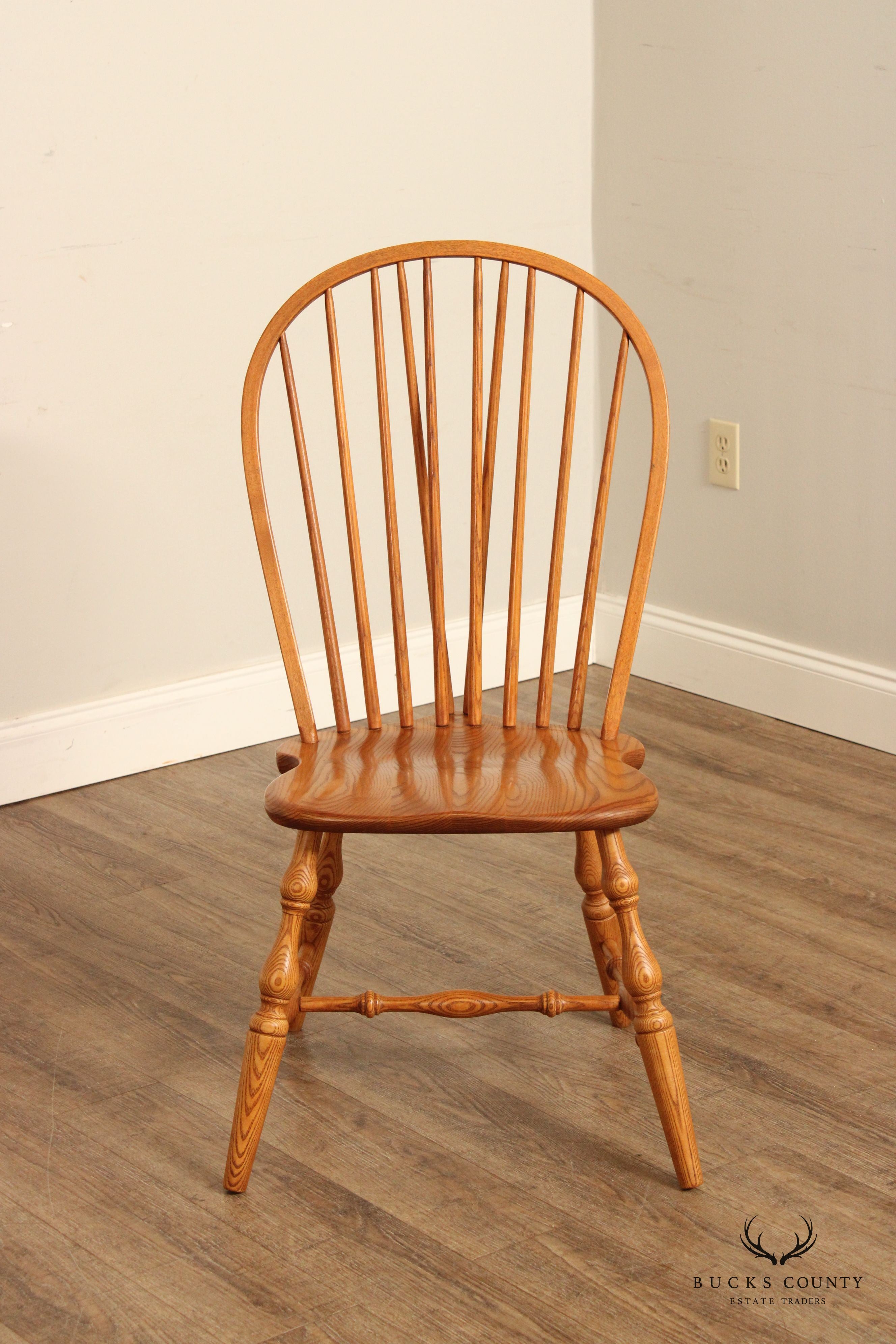 Custom Crafted Set of Four Oak Windsor Dining Chairs