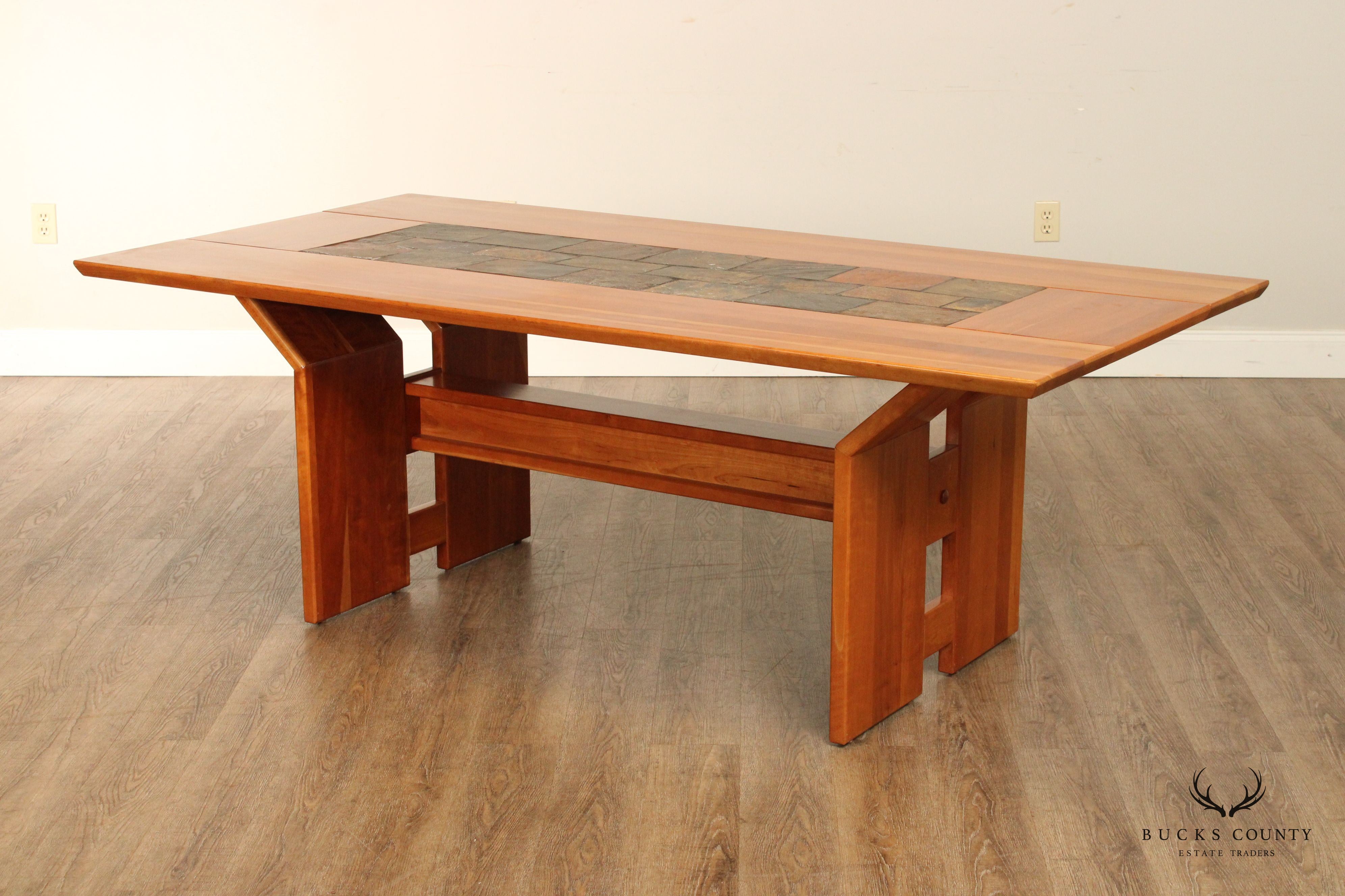 Studio Custom Crafted Slate Top Cherry Trestle Dining Table