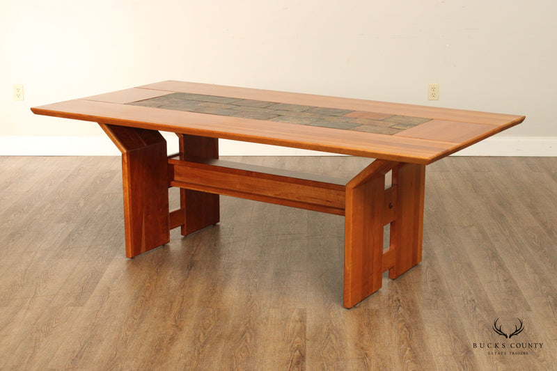 Studio Custom Crafted Slate Top Cherry Trestle Dining Table