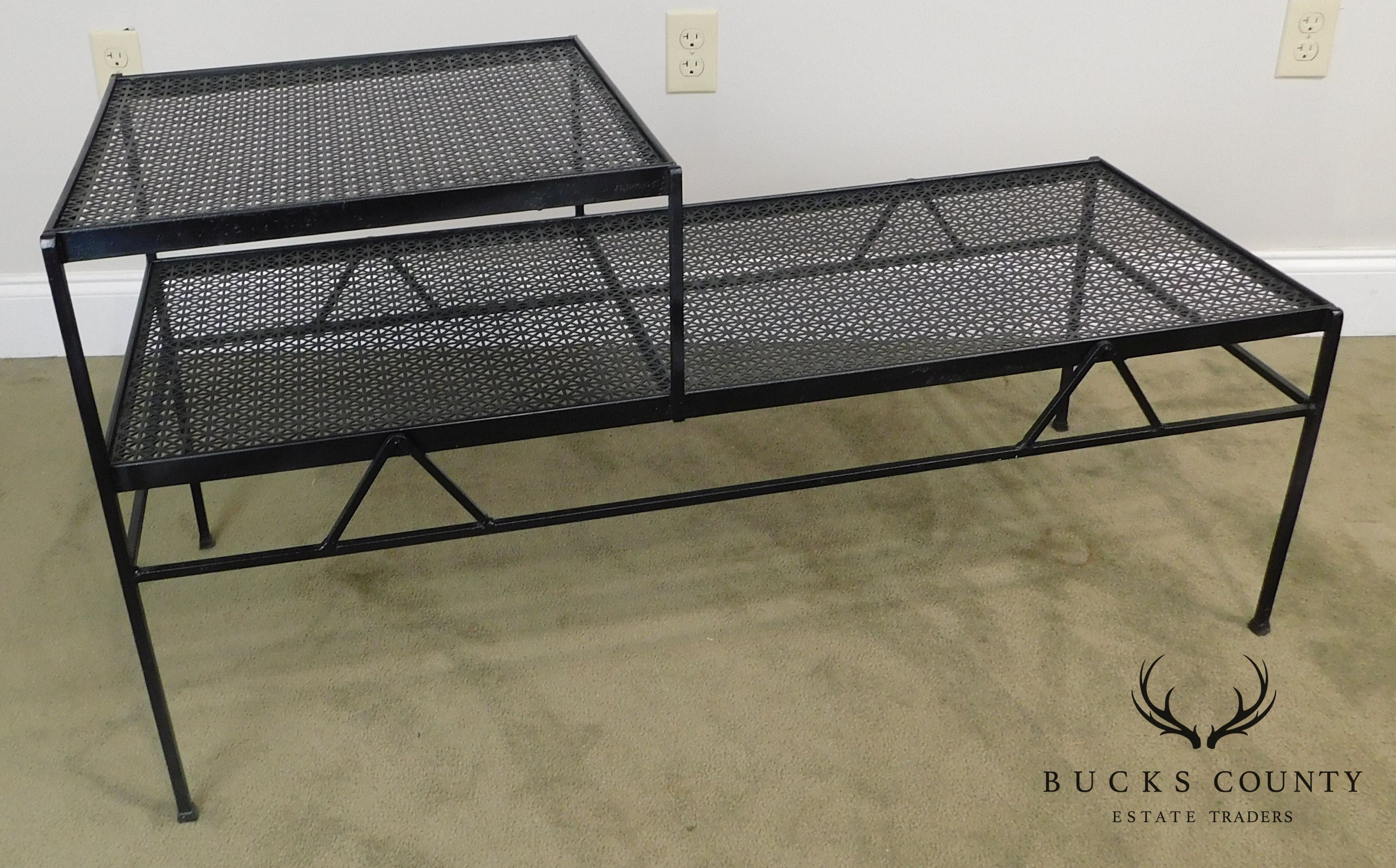 Mid Century Modern Black Wrought Iron Long Step Table