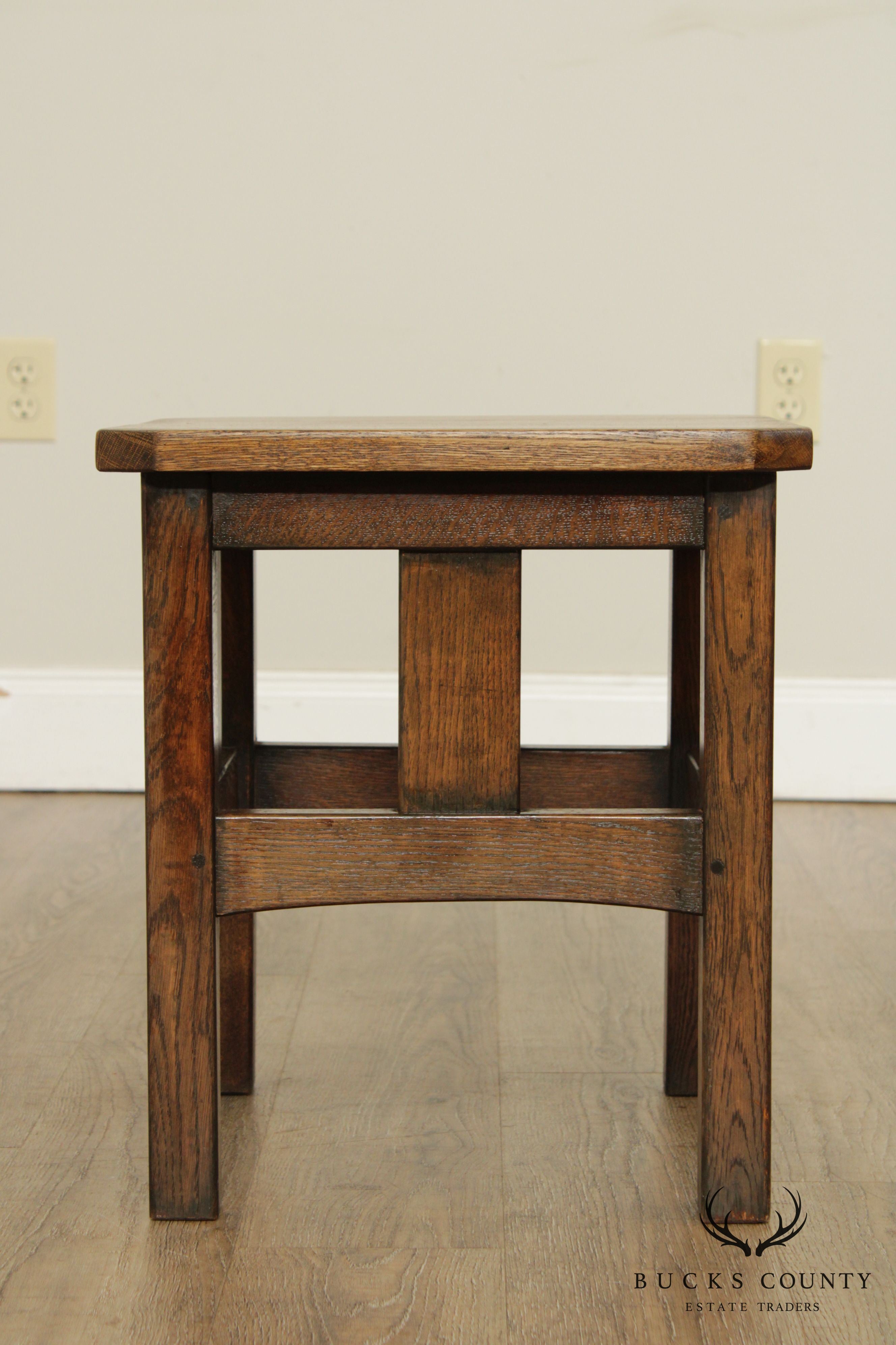 Mission Style Pair of Oak Taboret Side Tables