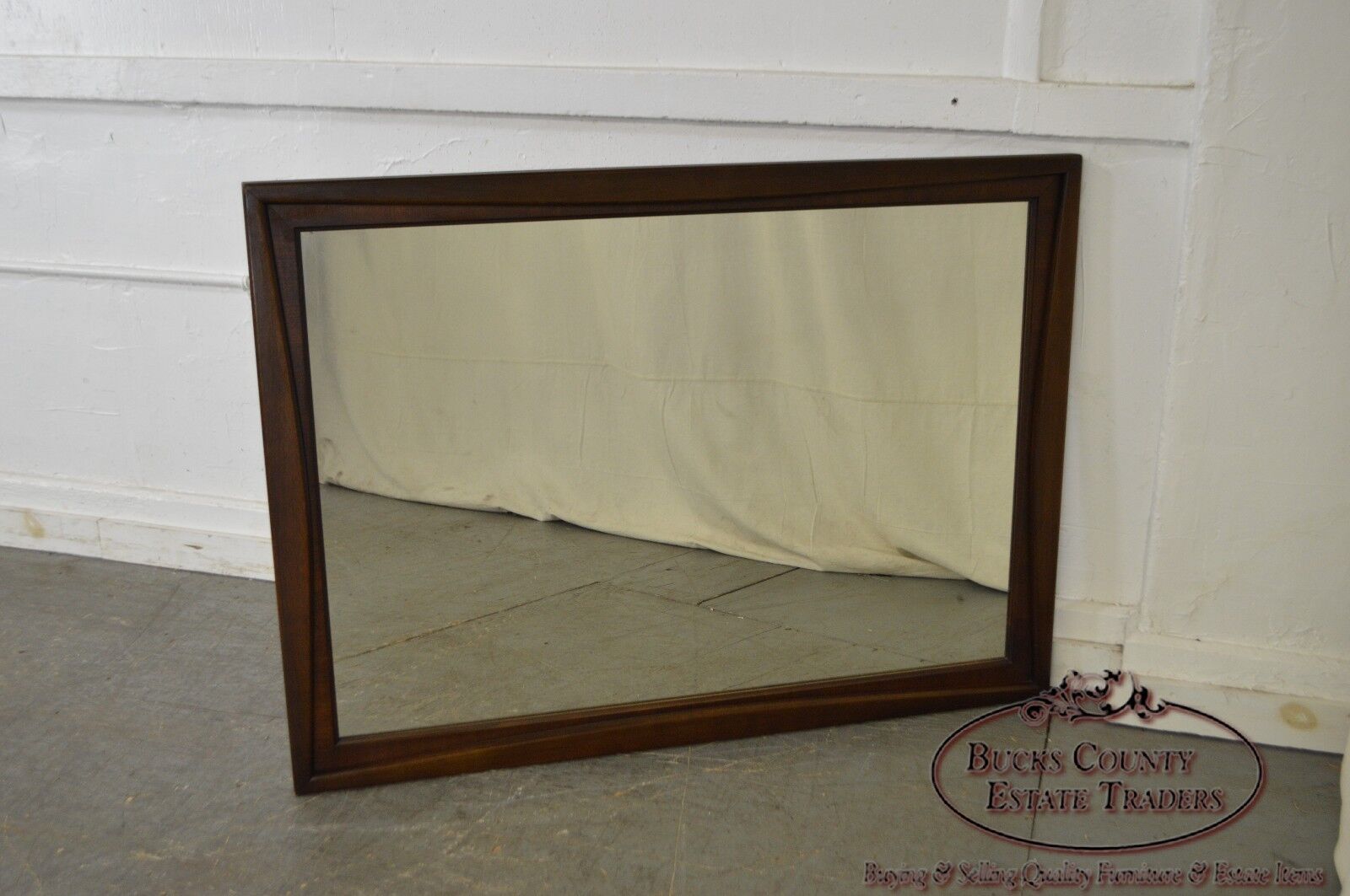 Mid Century Modern Walnut Frame Rectangular Wall Mirror