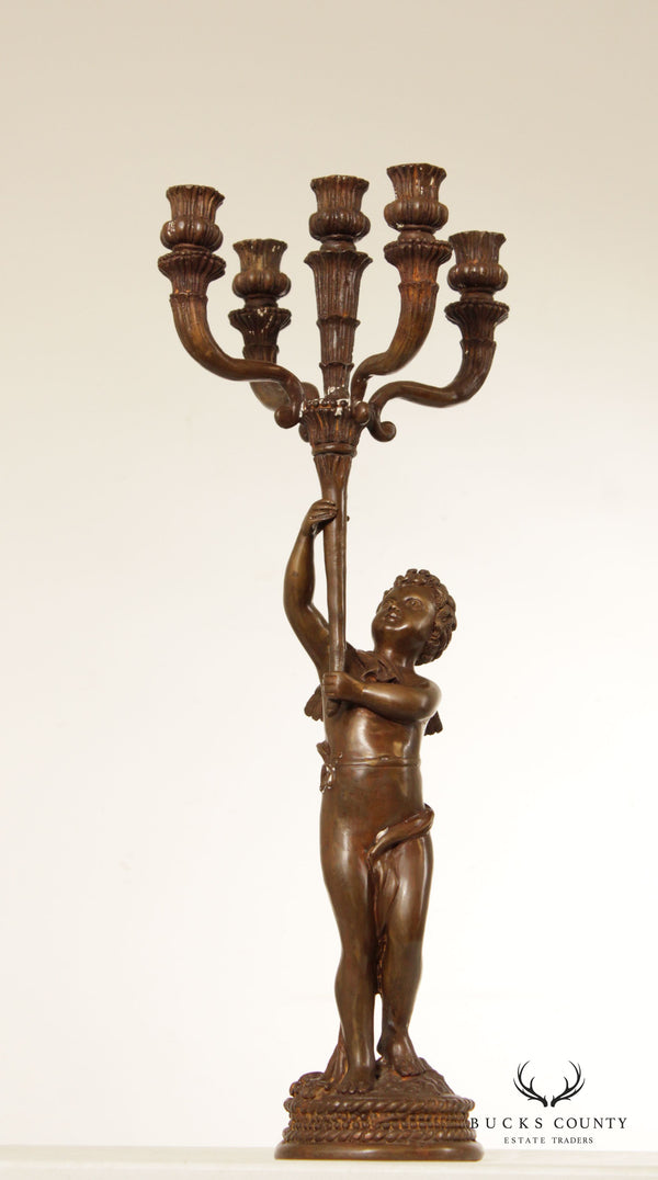 Italian Renaissance Revival Style Bronze Six-Light Figural Candle Holder