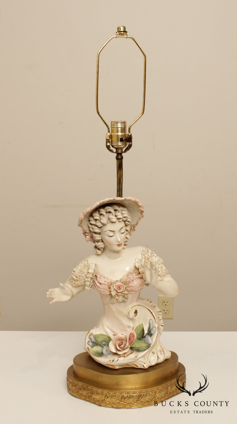 Vintage Pair Porcelain Figurine Table Lamps
