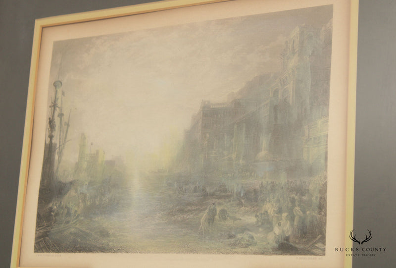 19th C. English 'Regulus Leaving Carthage' After J. M. W. Turner Hand-Colored Engraving